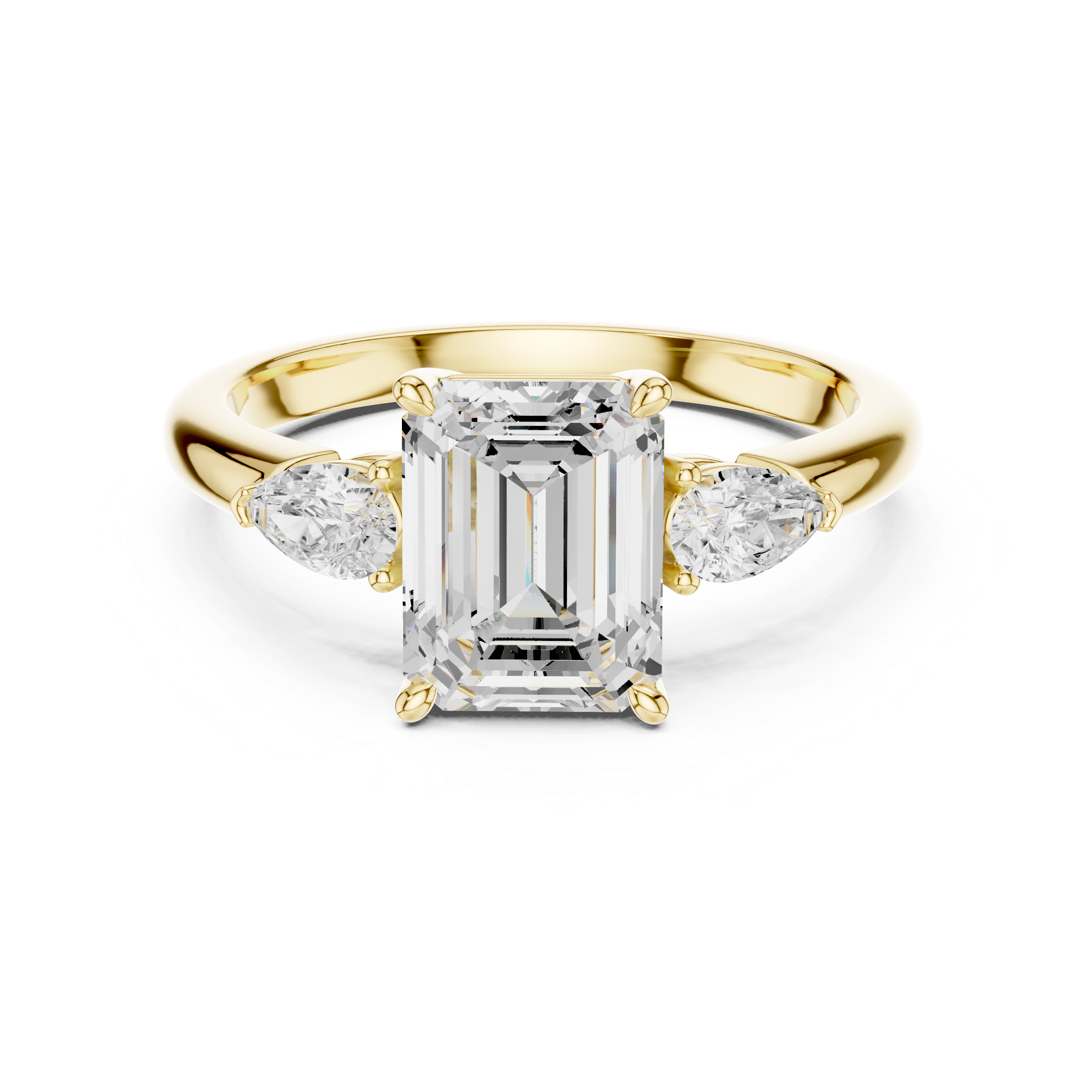 2.50 CTW Emerald Cut Lab Grown Diamond Three Stone Engagement Ring in 14K Gold