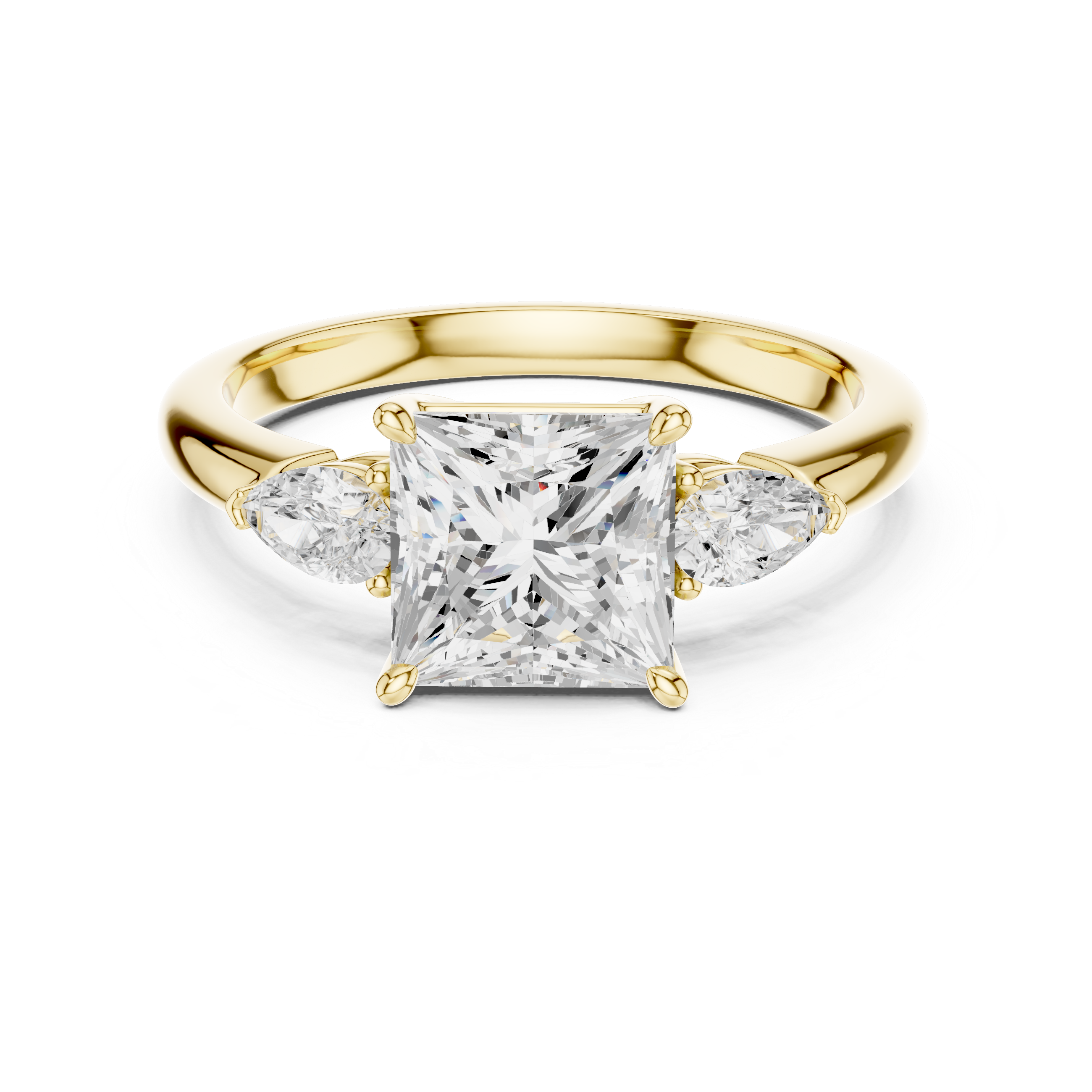 3-Stone Princess Cut Lab-Grown Diamond Engagement Ring with Pear Accents in 14K Gold