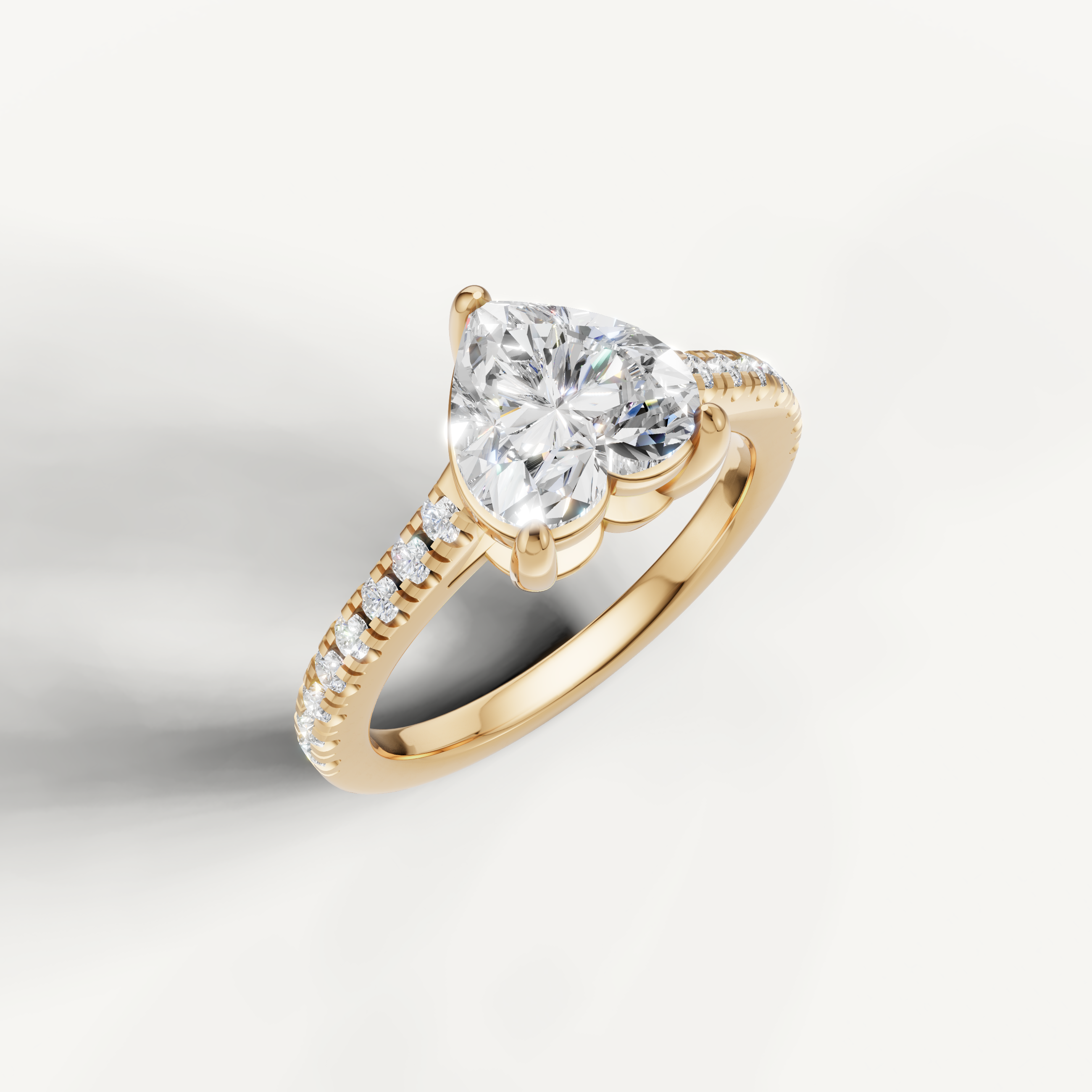 14K yellow gold heart cut lab grown diamond ring with micro pavé band and romantic design