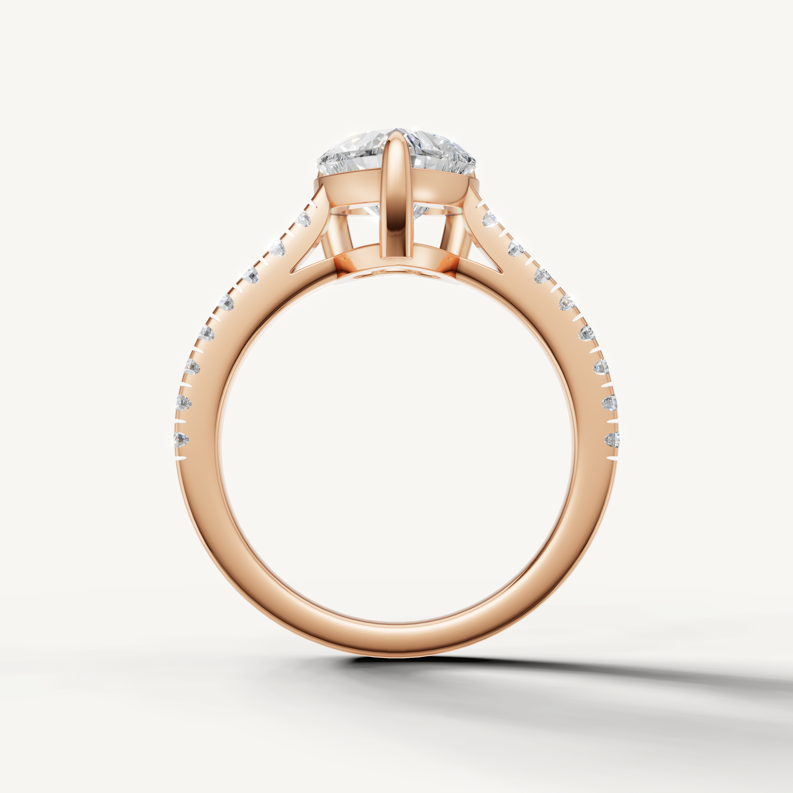 Fine jewelry heart shape lab grown diamond ring in rose gold with pavé band