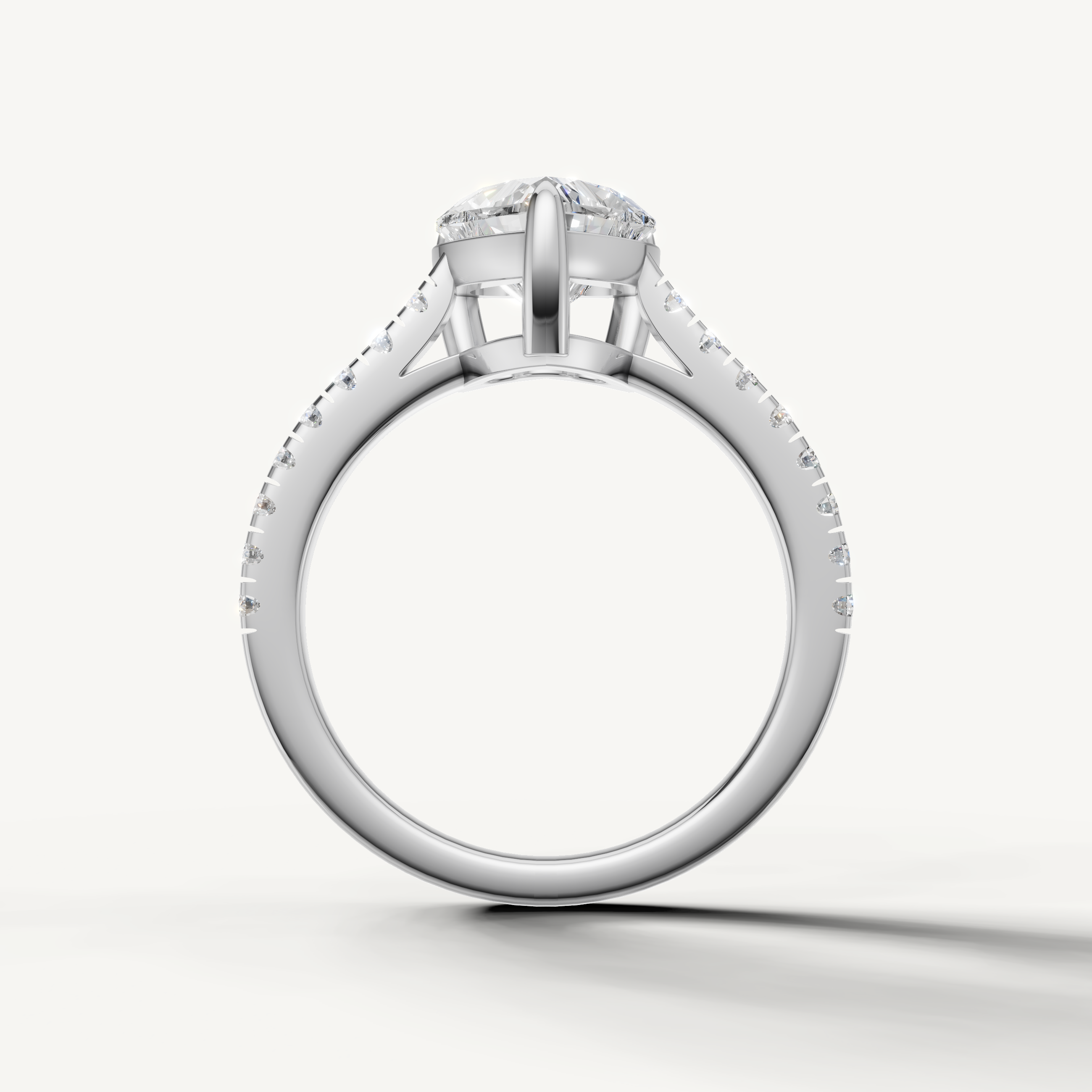 Minimal heart shape lab grown diamond ring in white gold with pavé band