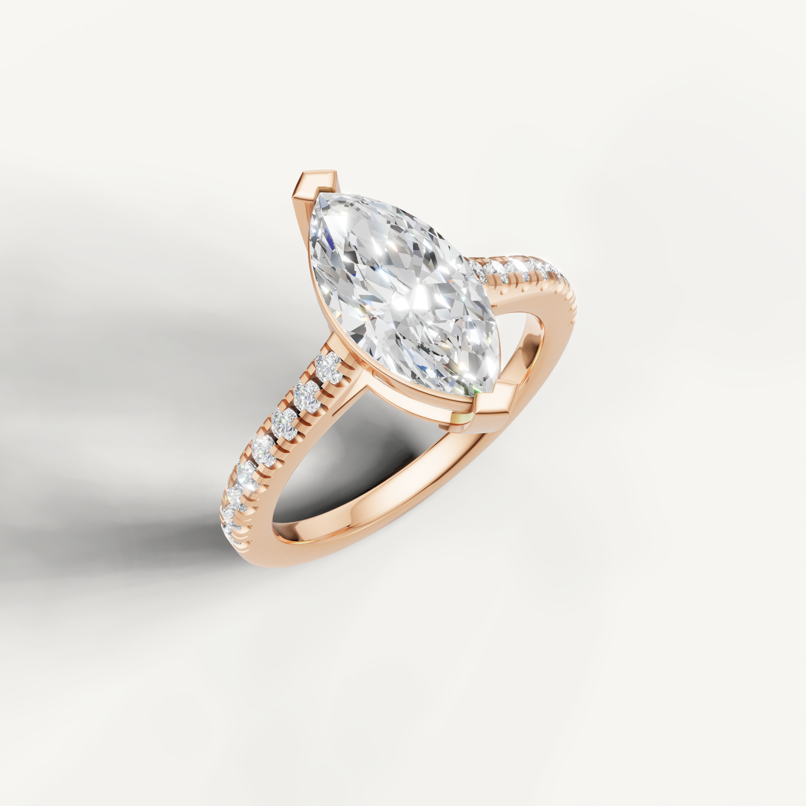 14K rose gold marquise lab grown diamond ring with micro pavé setting