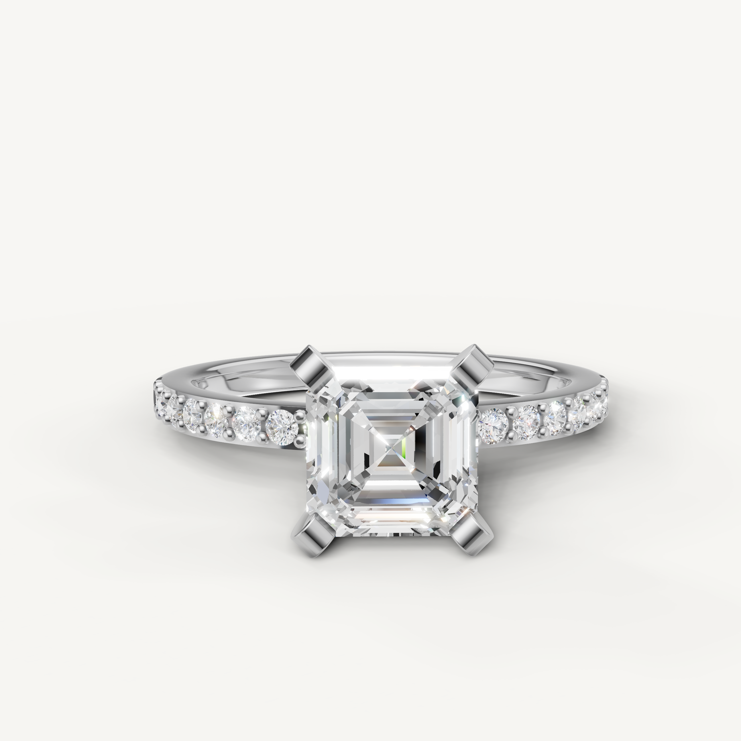 Raul Diamonds white gold asscher cut diamond engagement ring with pavé diamond band