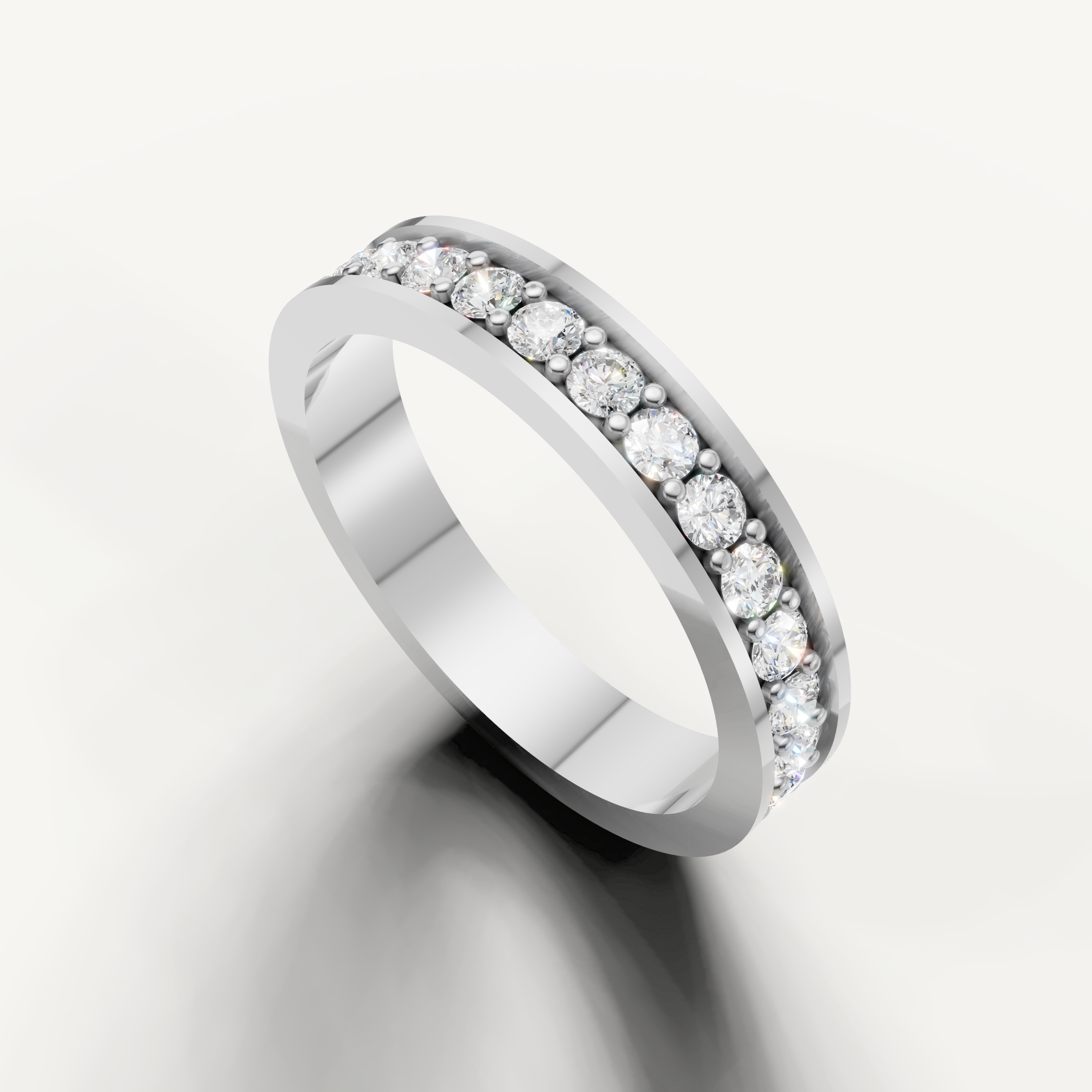 White gold stackable diamond band with channel set round diamonds Raul Diamonds