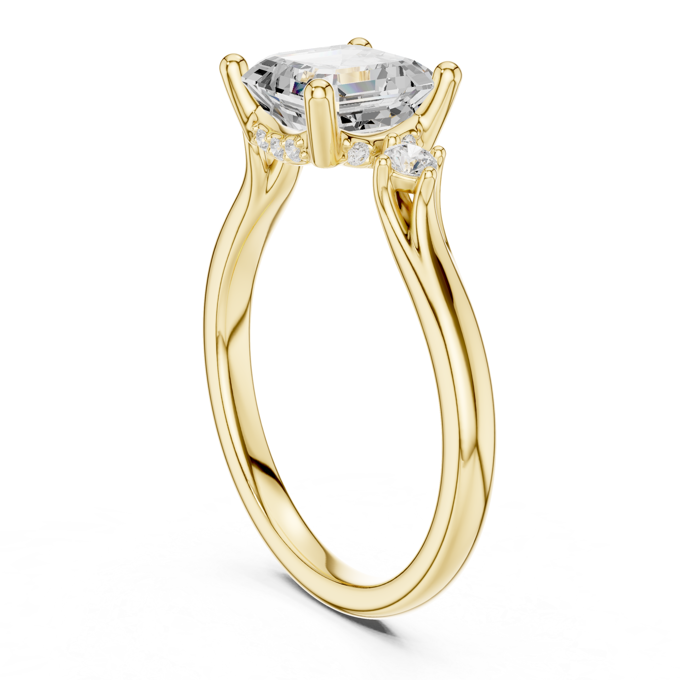 Asscher Lab-Grown Diamond Three-Stone Engagement Ring in 14K Gold
