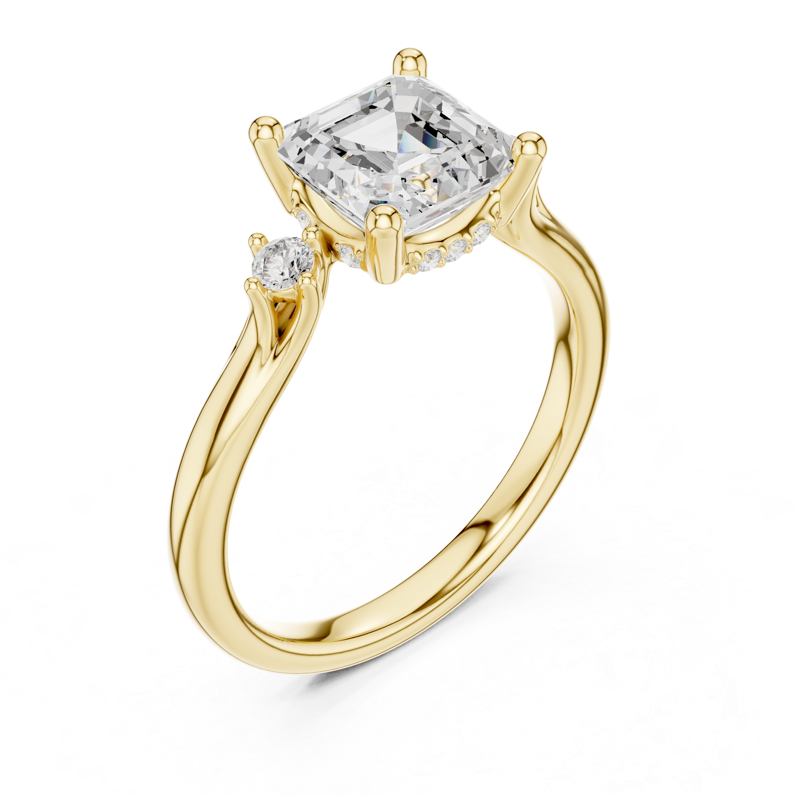 Asscher Lab-Grown Diamond Three-Stone Engagement Ring in 14K Gold