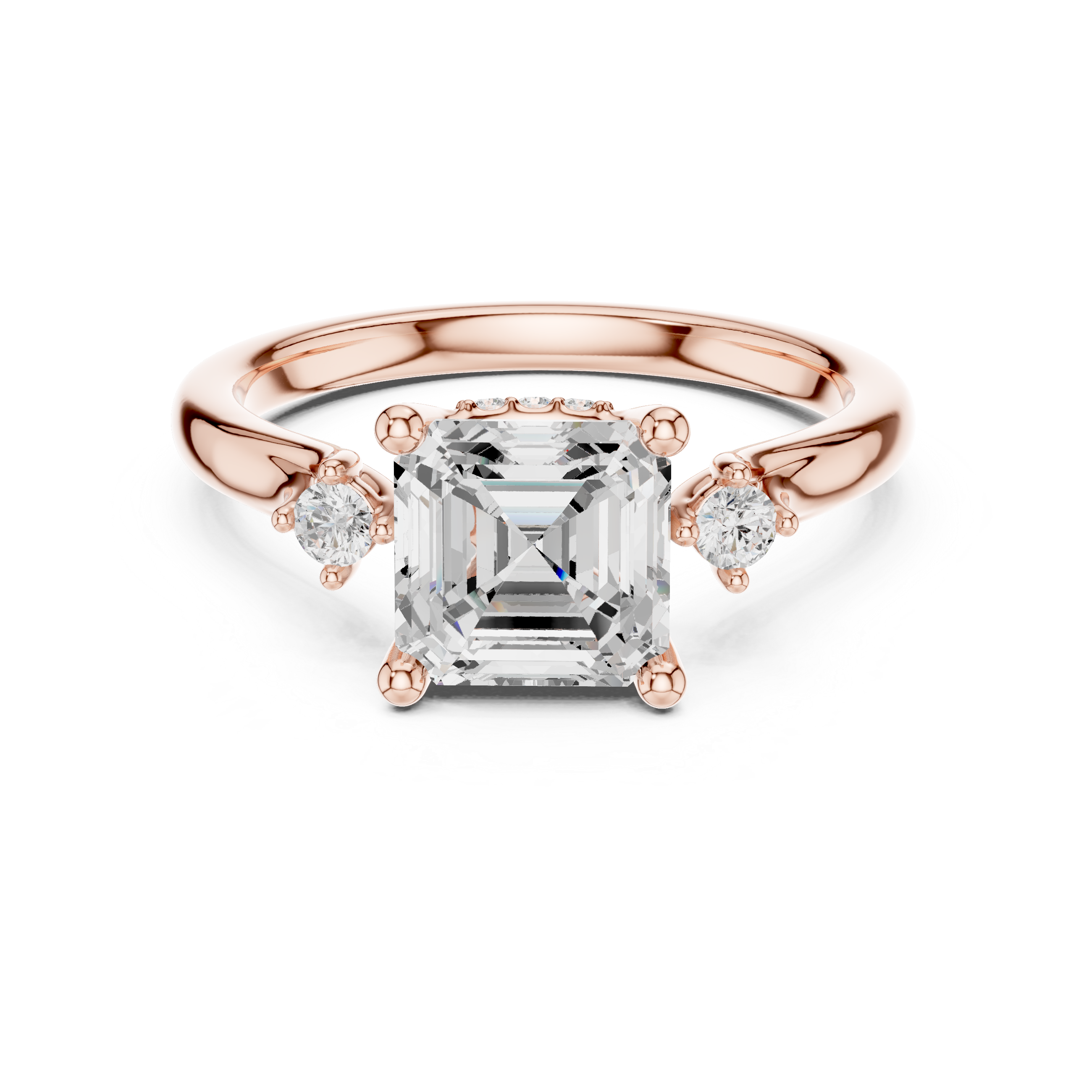 Asscher Lab-Grown Diamond Three-Stone Engagement Ring in 14K Gold