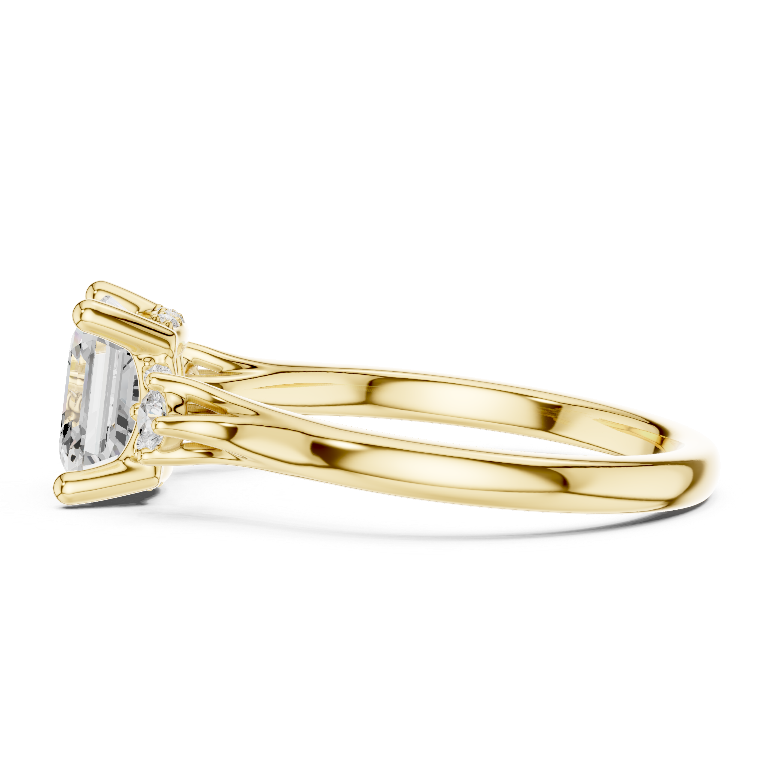 Asscher Lab-Grown Diamond Three-Stone Engagement Ring in 14K Gold
