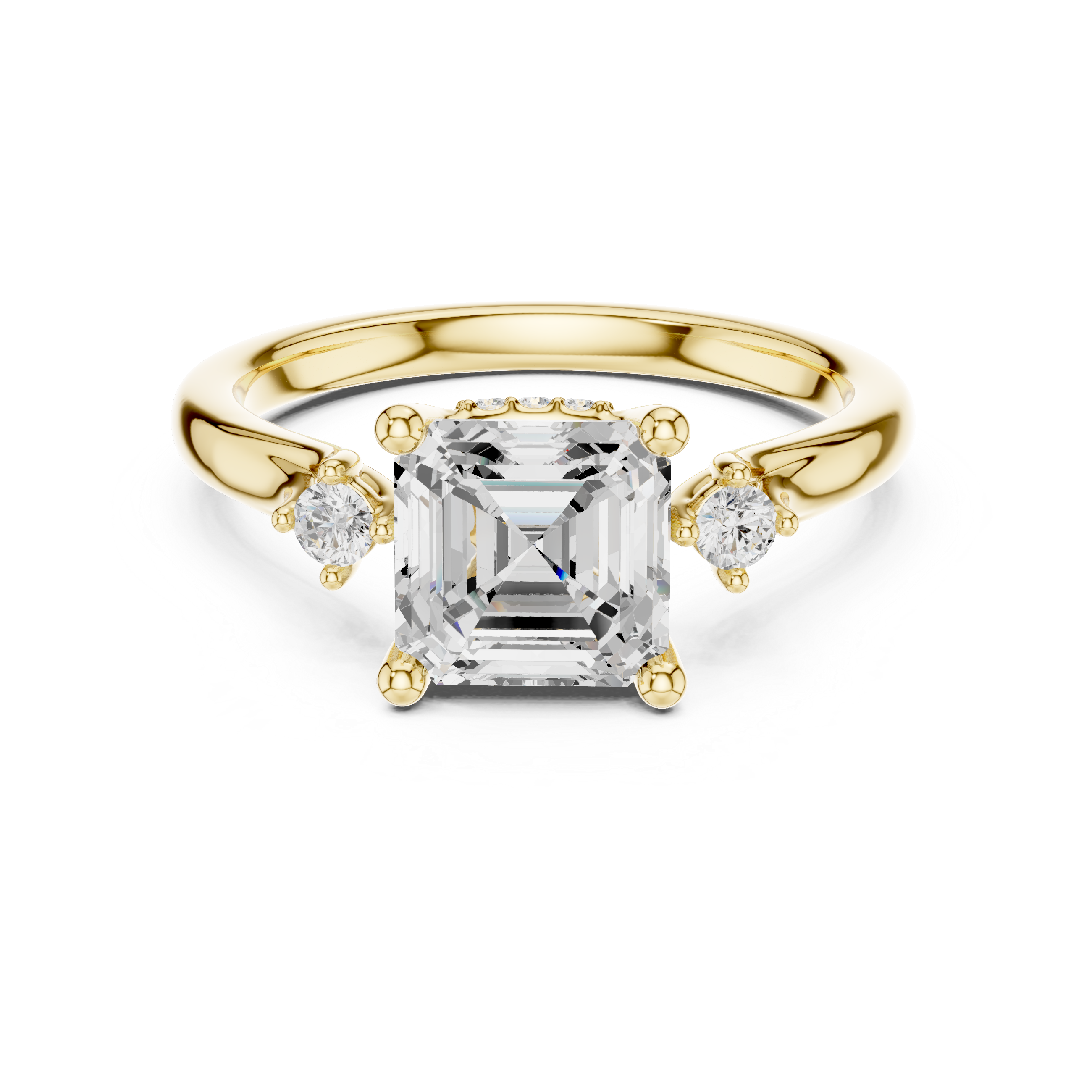 Asscher Lab-Grown Diamond Three-Stone Engagement Ring in 14K Gold