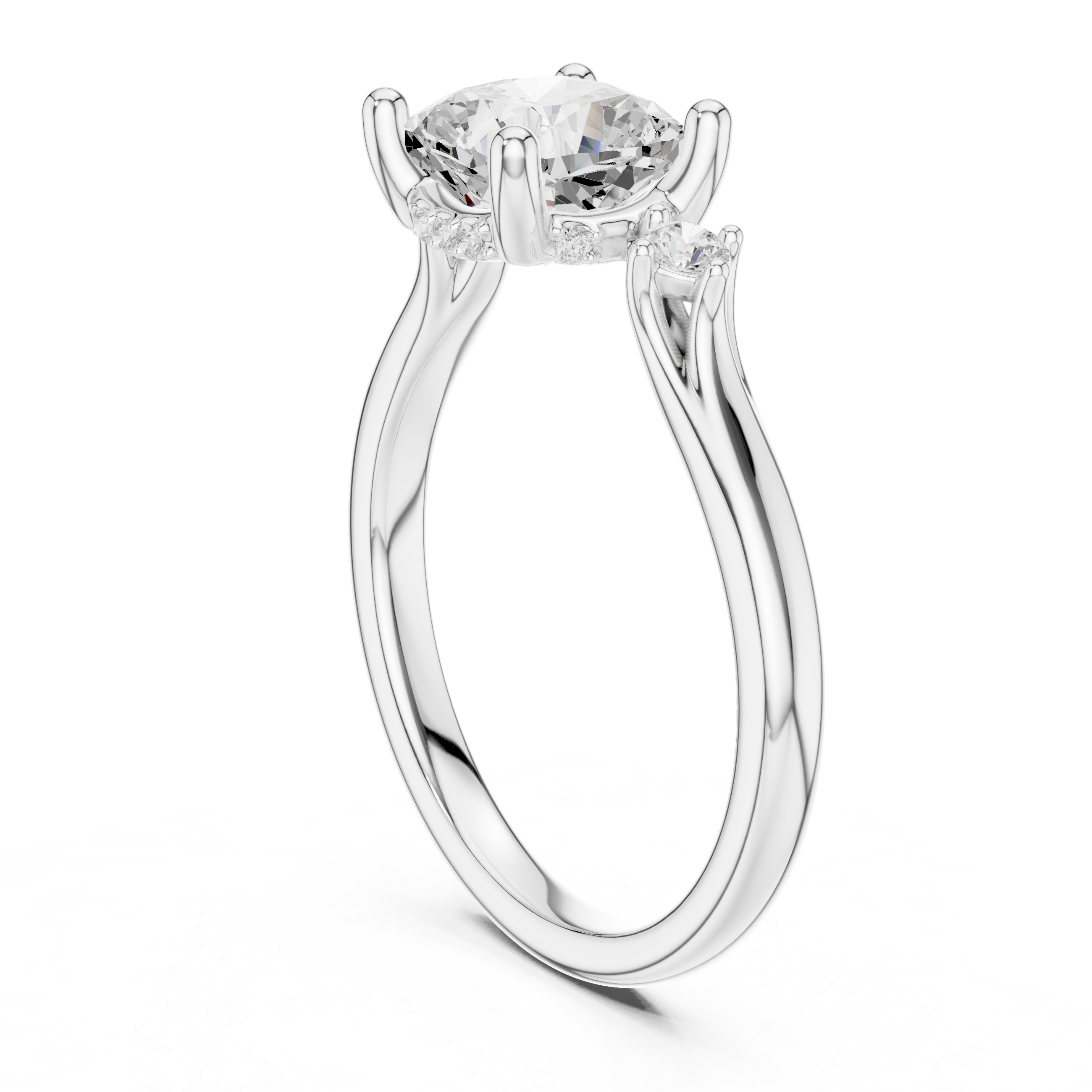 Three Stone Cushion Lab-Grown Diamond Engagement Ring with Hidden Halo