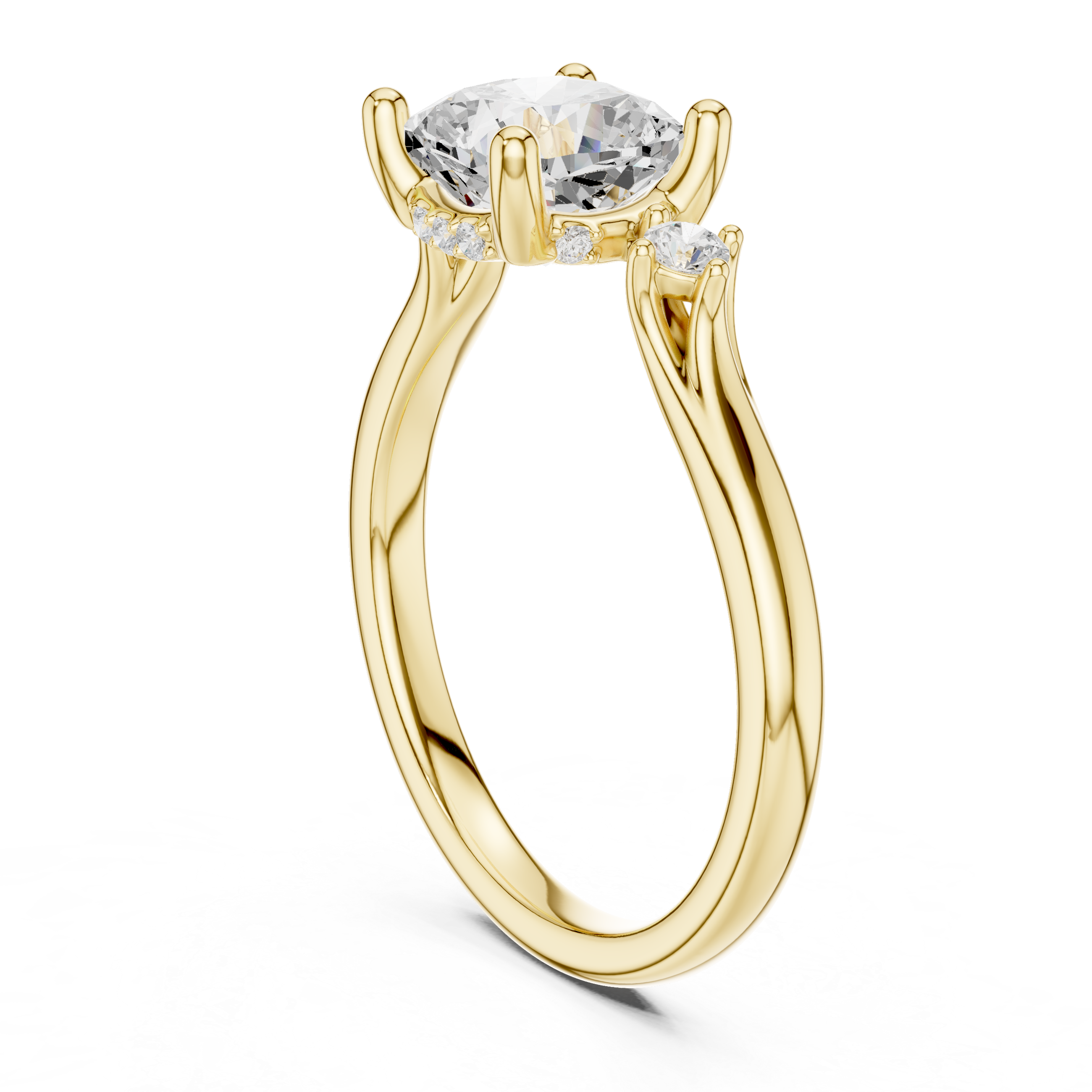 Three Stone Cushion Lab-Grown Diamond Engagement Ring with Hidden Halo