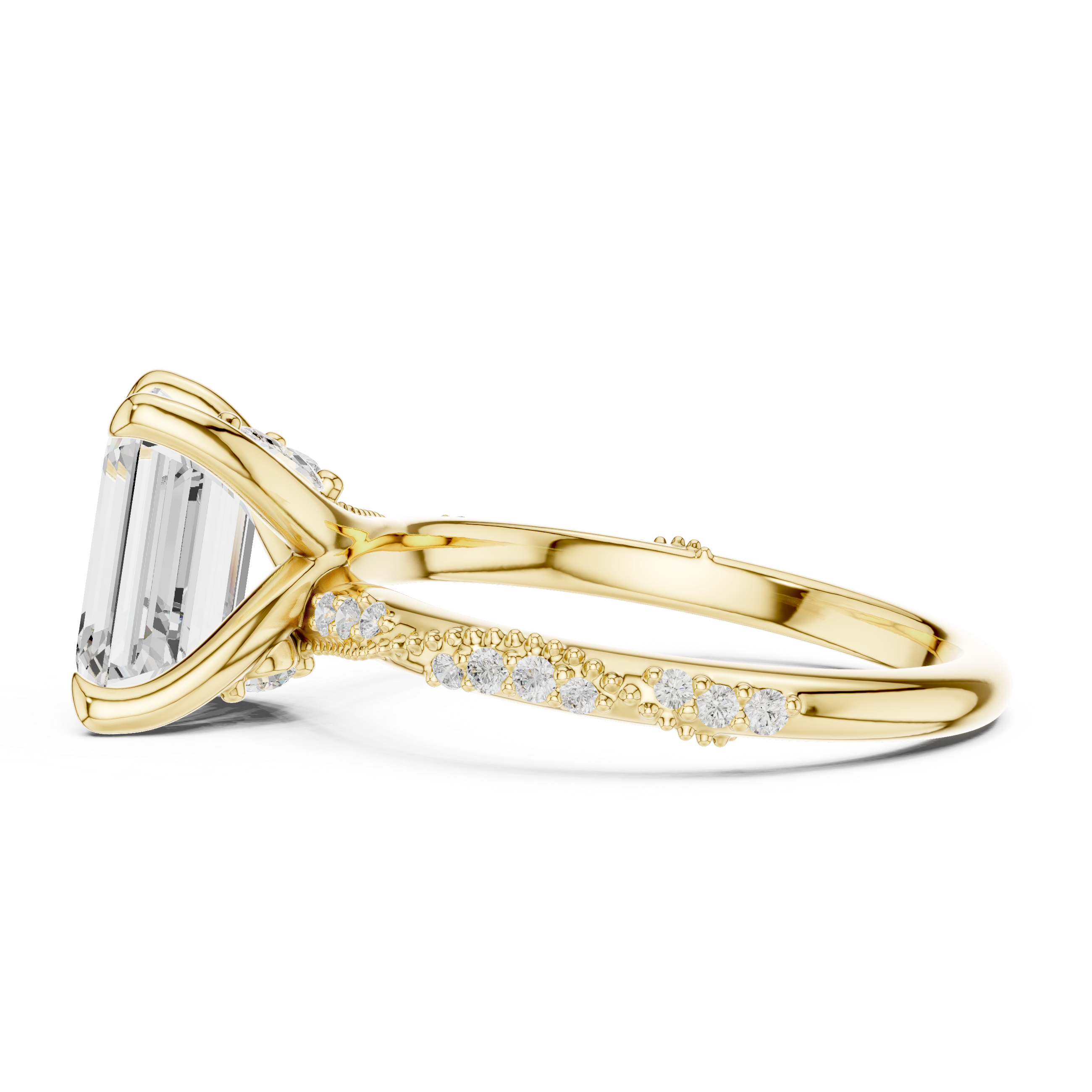 2ct Emerald Cut Lab-Grown Diamond Twist Pavé Engagement Ring in 14K Gold