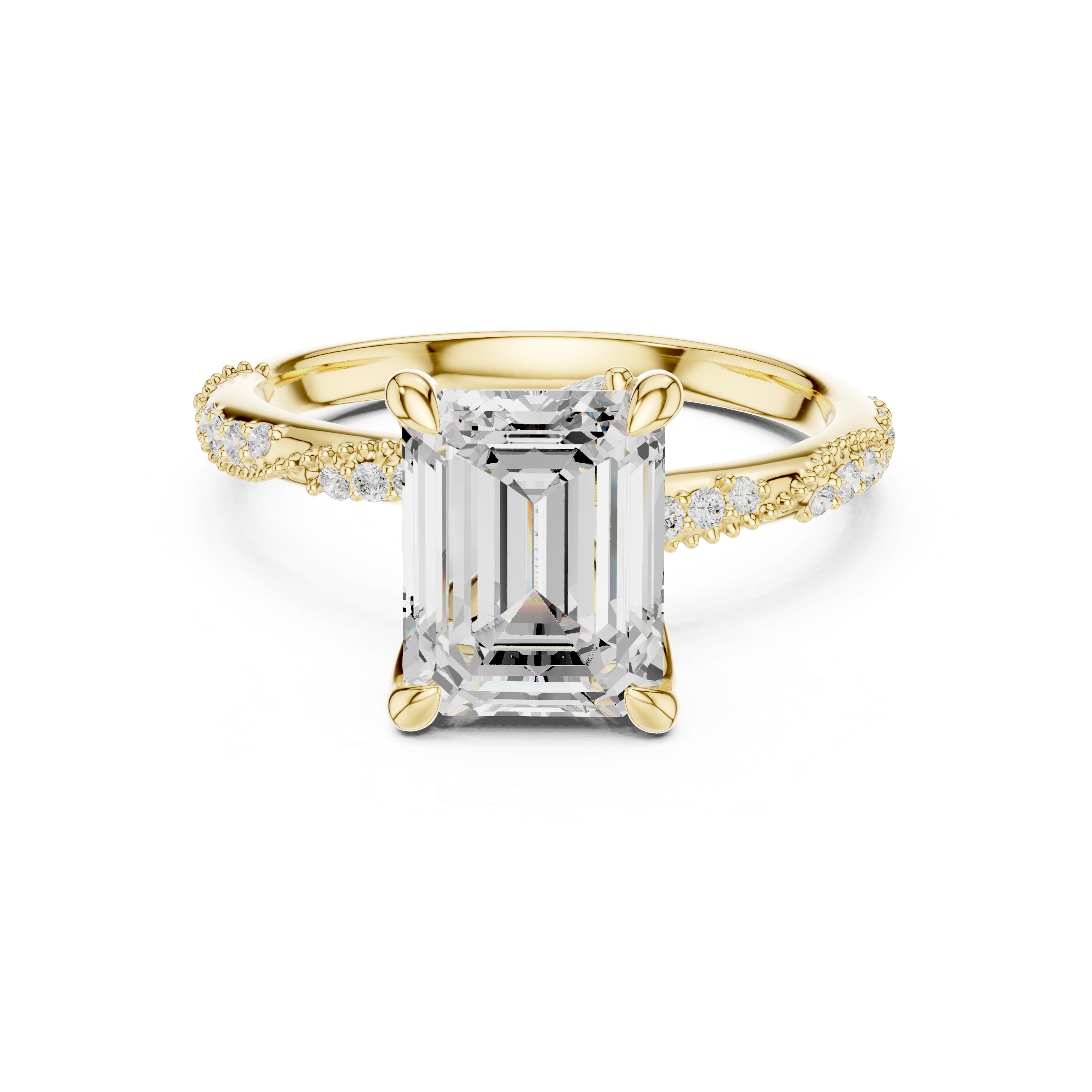2ct Emerald Cut Lab-Grown Diamond Twist Pavé Engagement Ring in 14K Gold