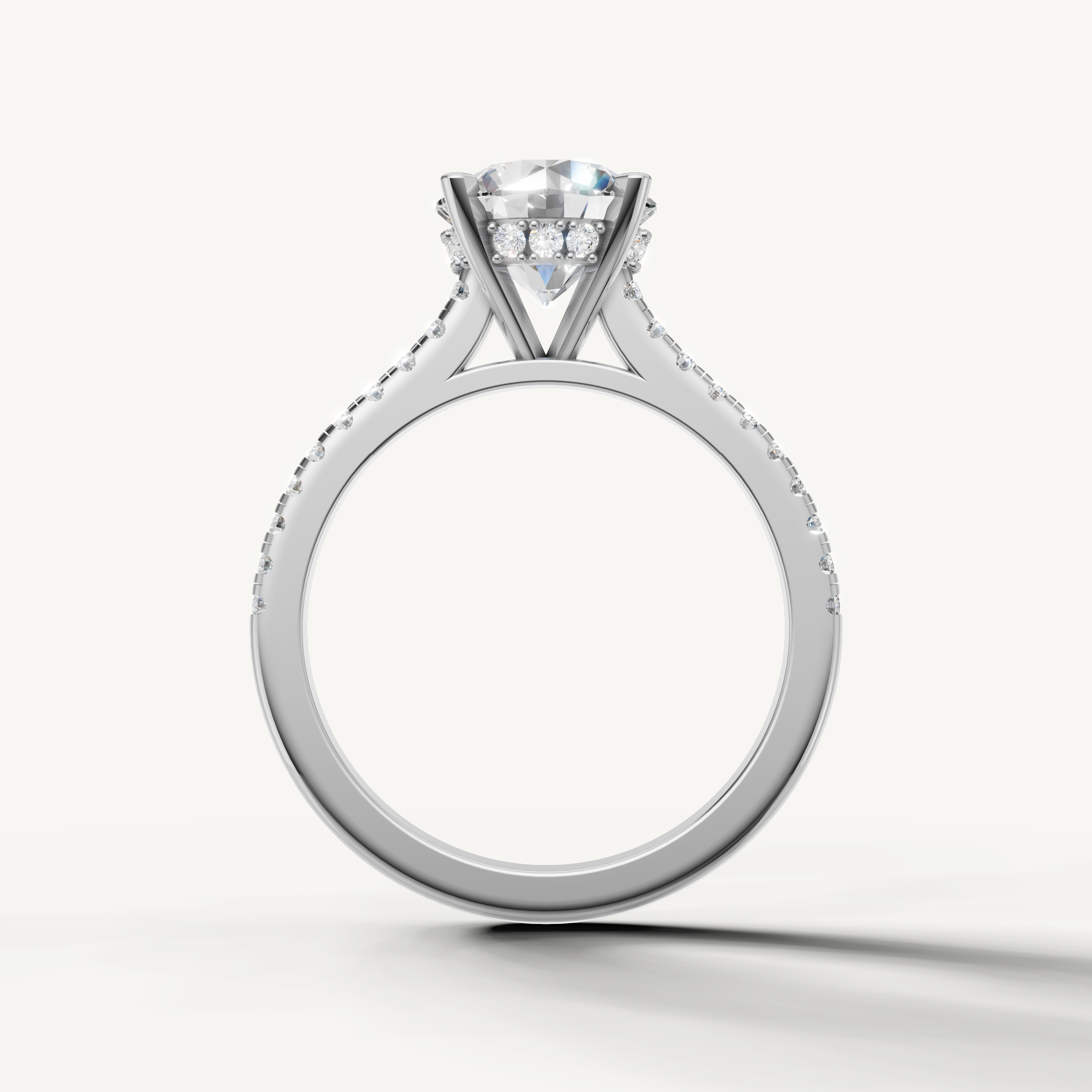 White Gold Round Cut Lab Grown Diamond Ring with Thin Diamond Shank – Raul Diamonds