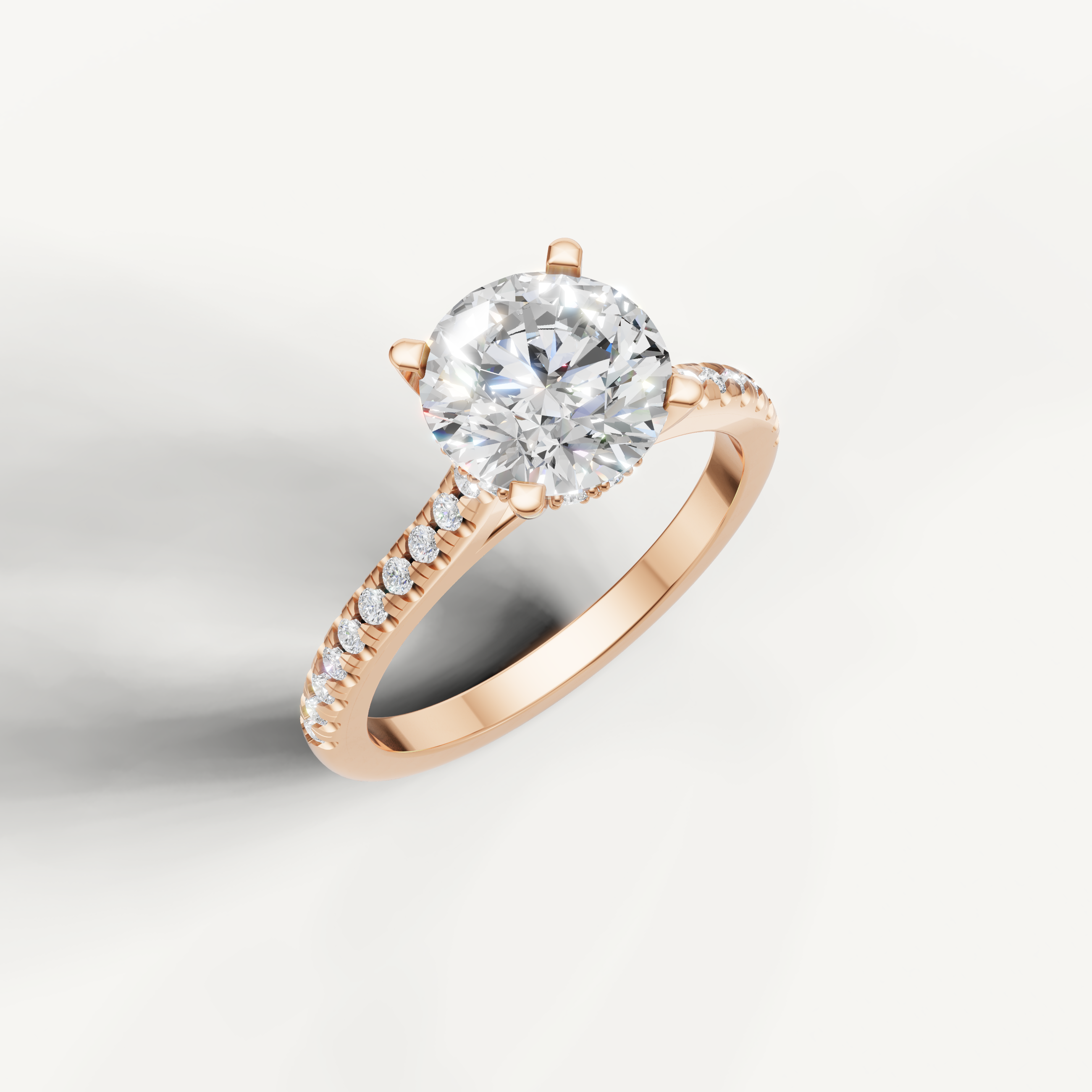 Rose Gold Round Diamond Engagement Ring with Pavé Shank – Raul Diamonds