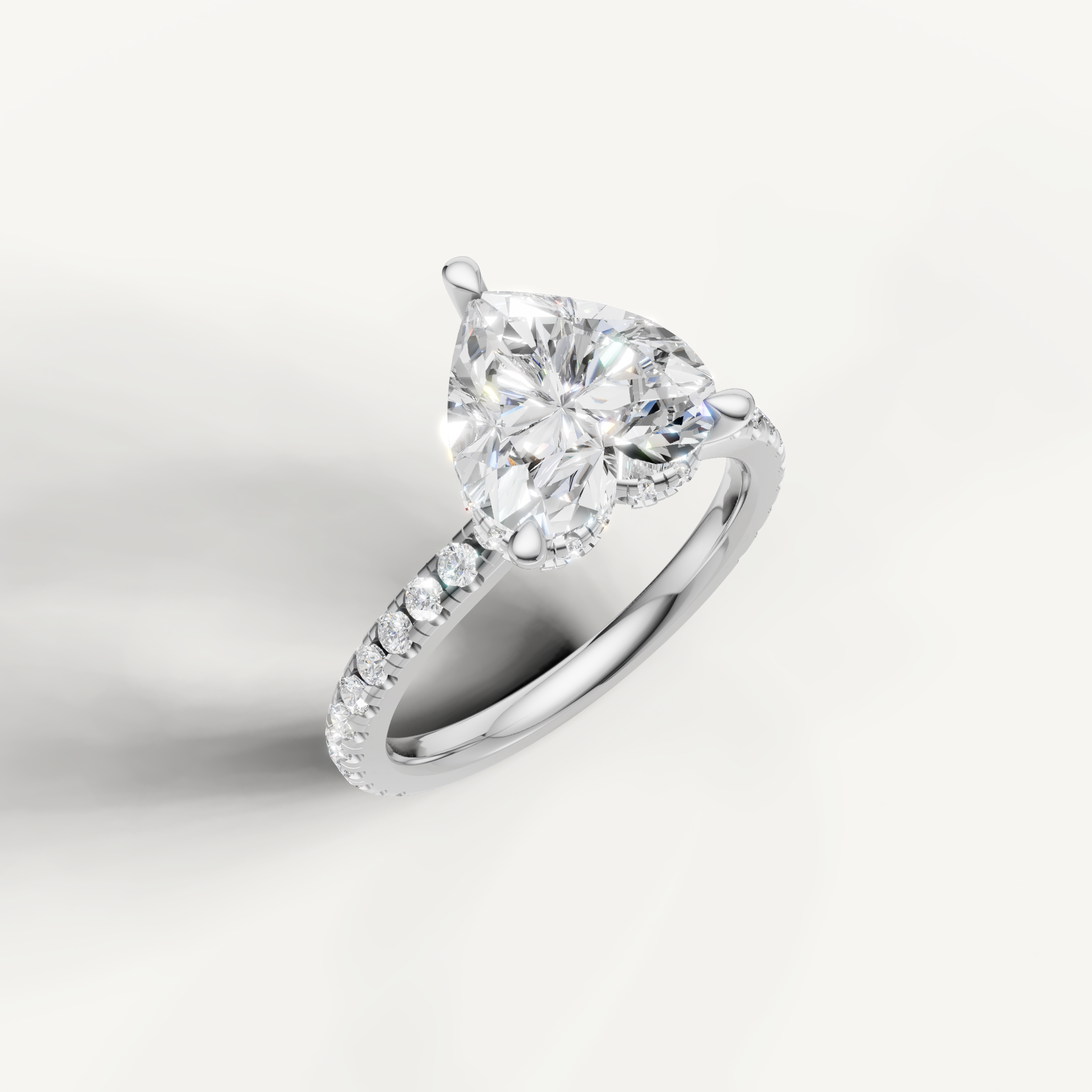 White Gold Heart Cut Lab Diamond Ring with Pavé Band – Raul Diamonds
