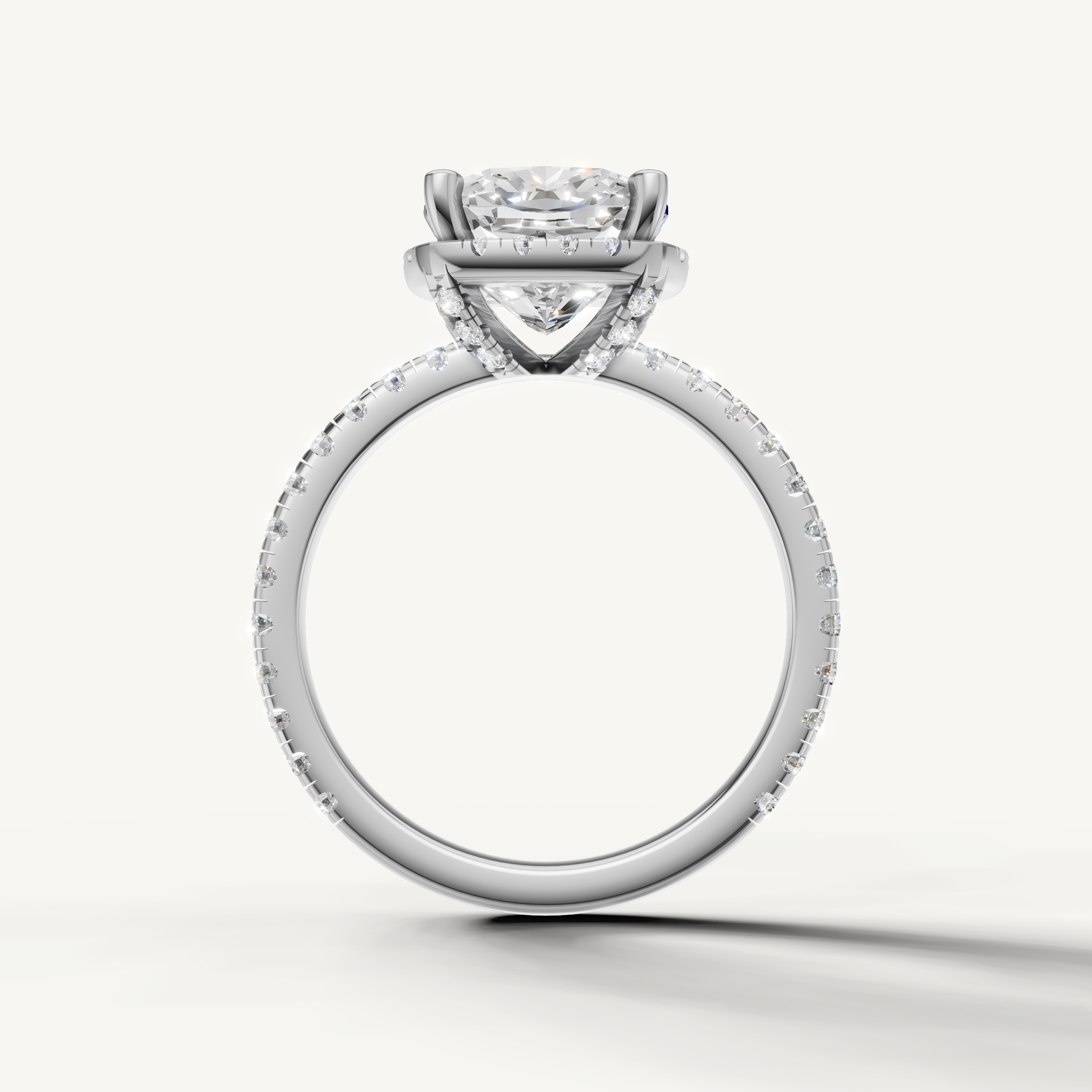 Cushion shape lab grown diamond ring with pavé setting white gold fine jewelry