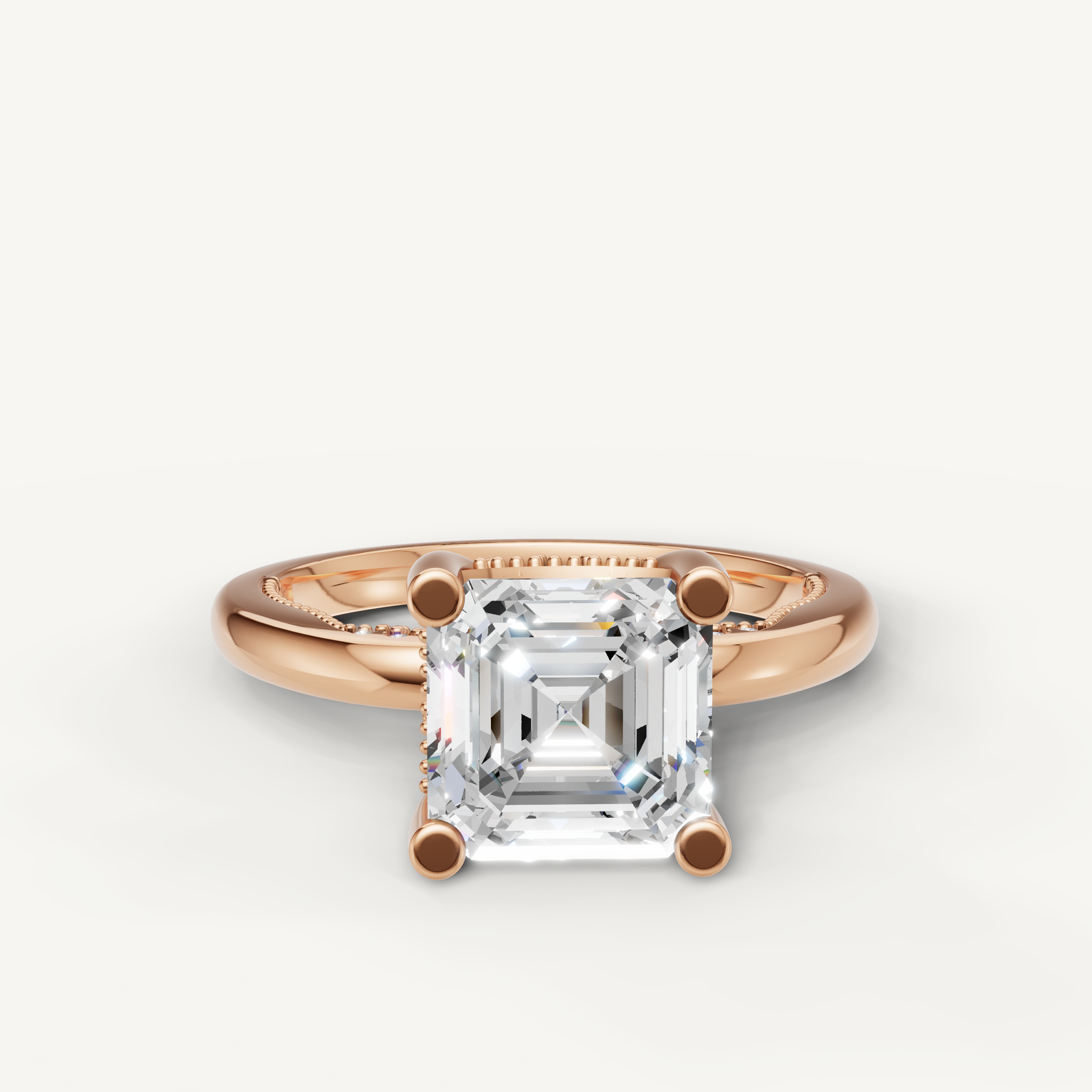 Raul Diamonds rose gold asscher cut solitaire engagement ring with milgrain accents