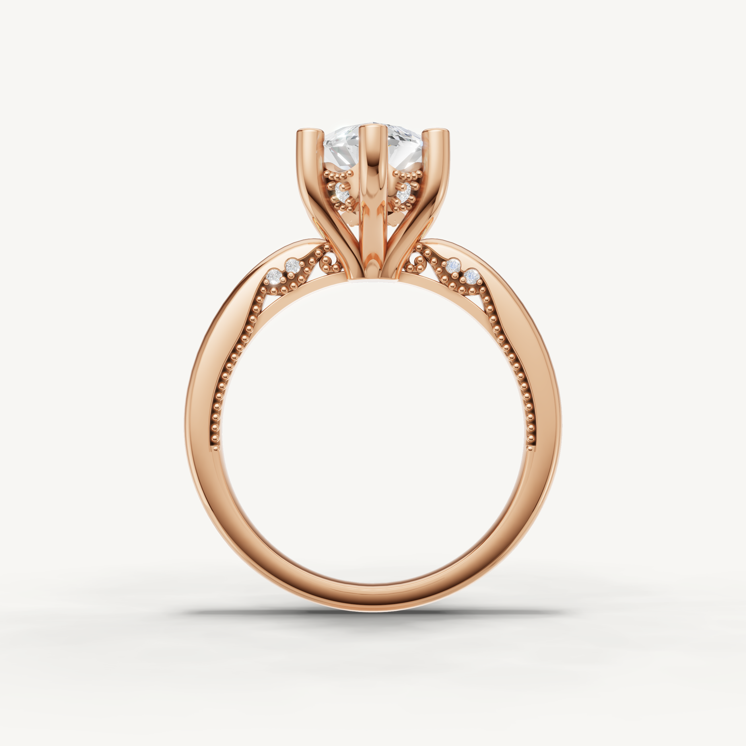 Marquise cut lab grown diamond engagement ring in polished rose gold by Raul Diamonds