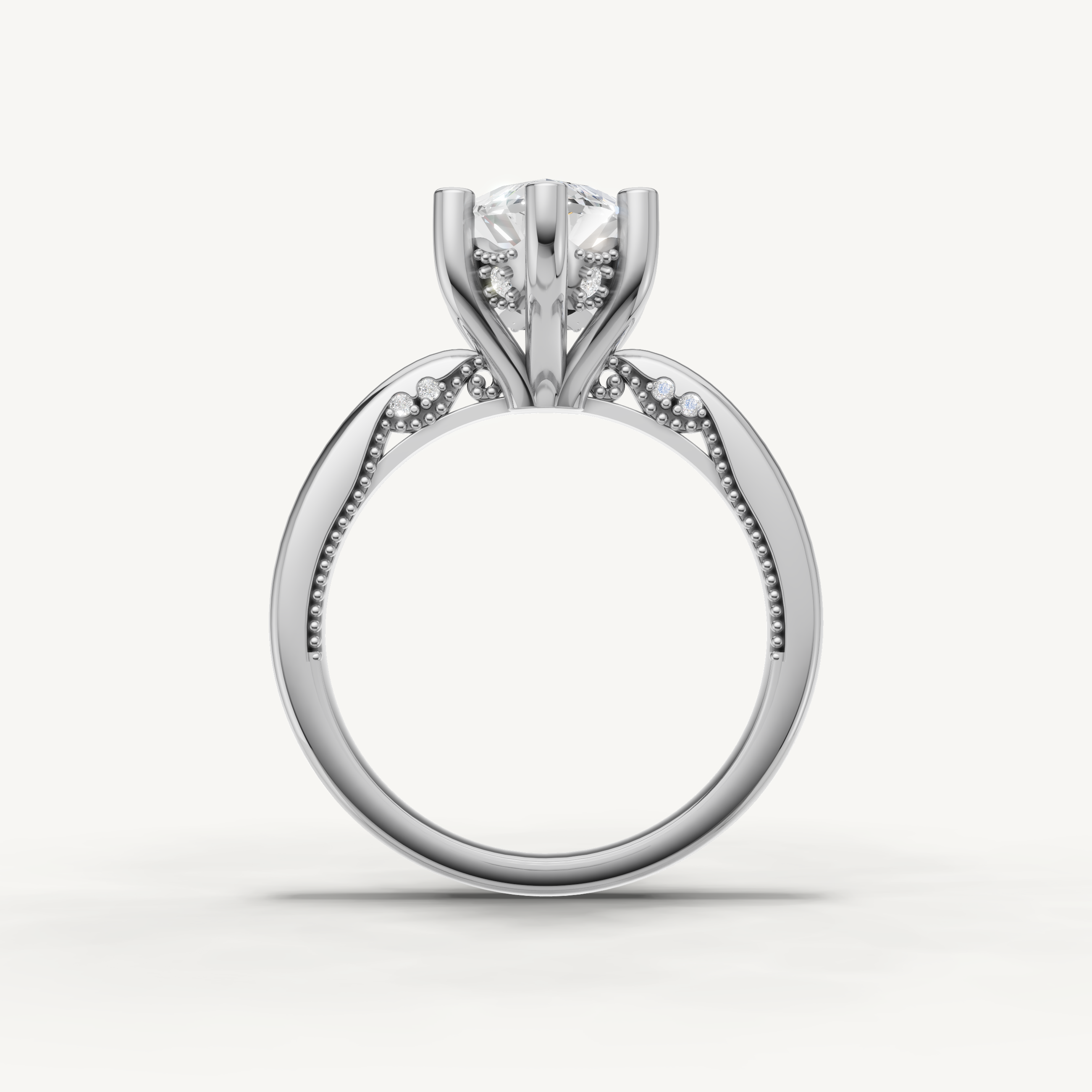 Marquise cut lab grown diamond engagement ring in polished white gold by Raul Diamonds