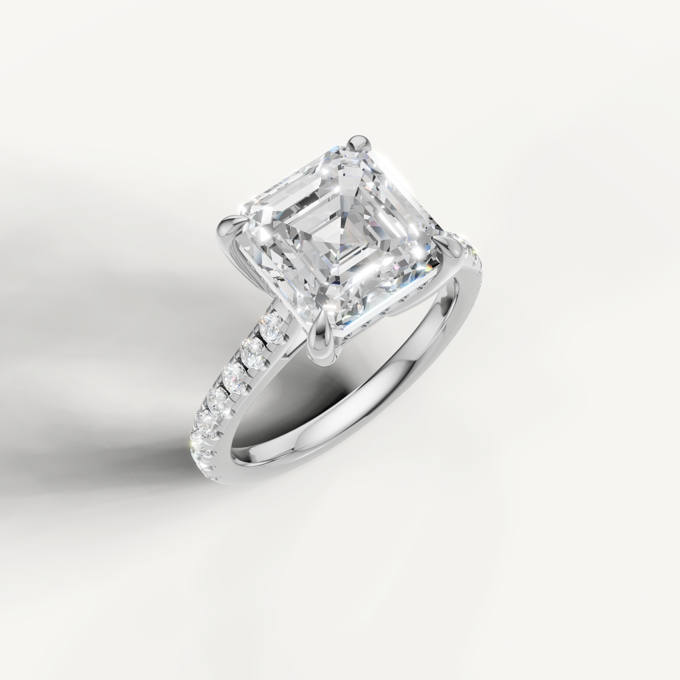 White Gold Asscher Lab Diamond Ring with Pavé Band – Raul Diamonds