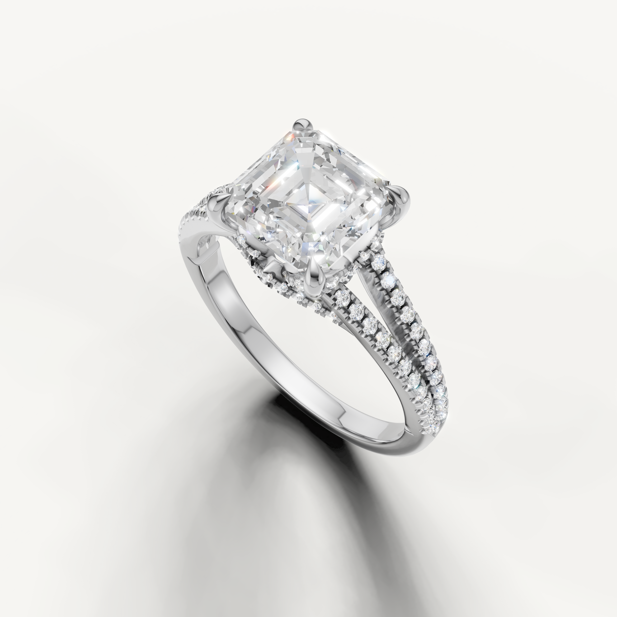 Classic Asscher Cut Lab Grown Diamond Ring with Double Pavé Band – Raul Diamonds