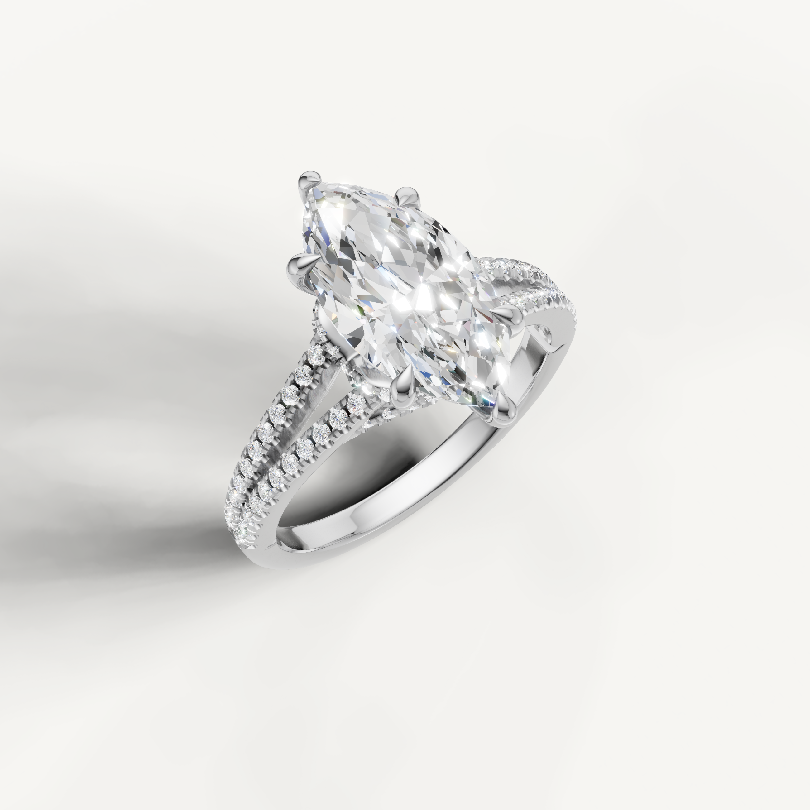 14K White Gold Marquise Lab Diamond Split Shank Ring for Women – Raul Diamonds