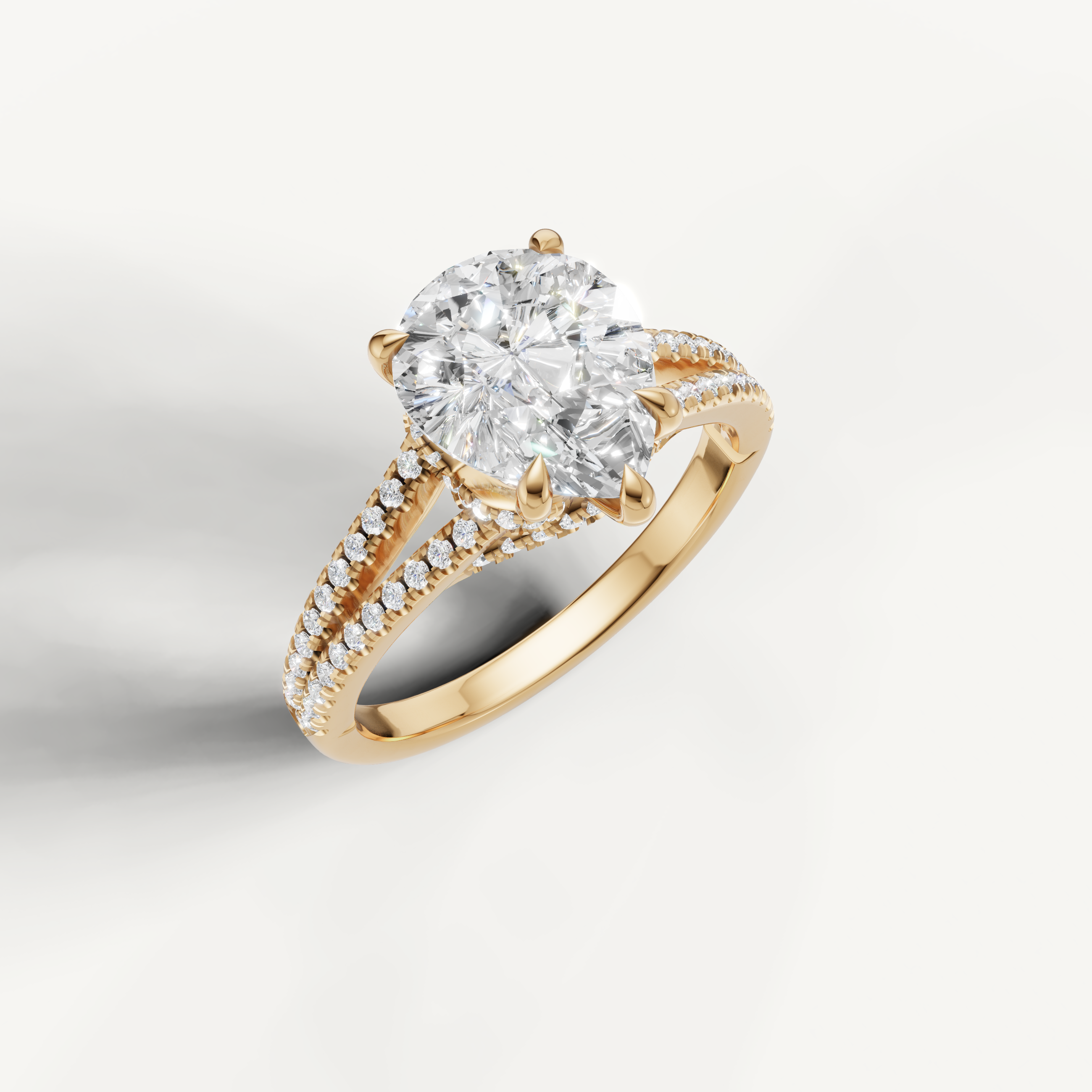 14K Yellow Gold Pear Lab Diamond Split Shank Ring with Pavé Band – Raul Diamonds