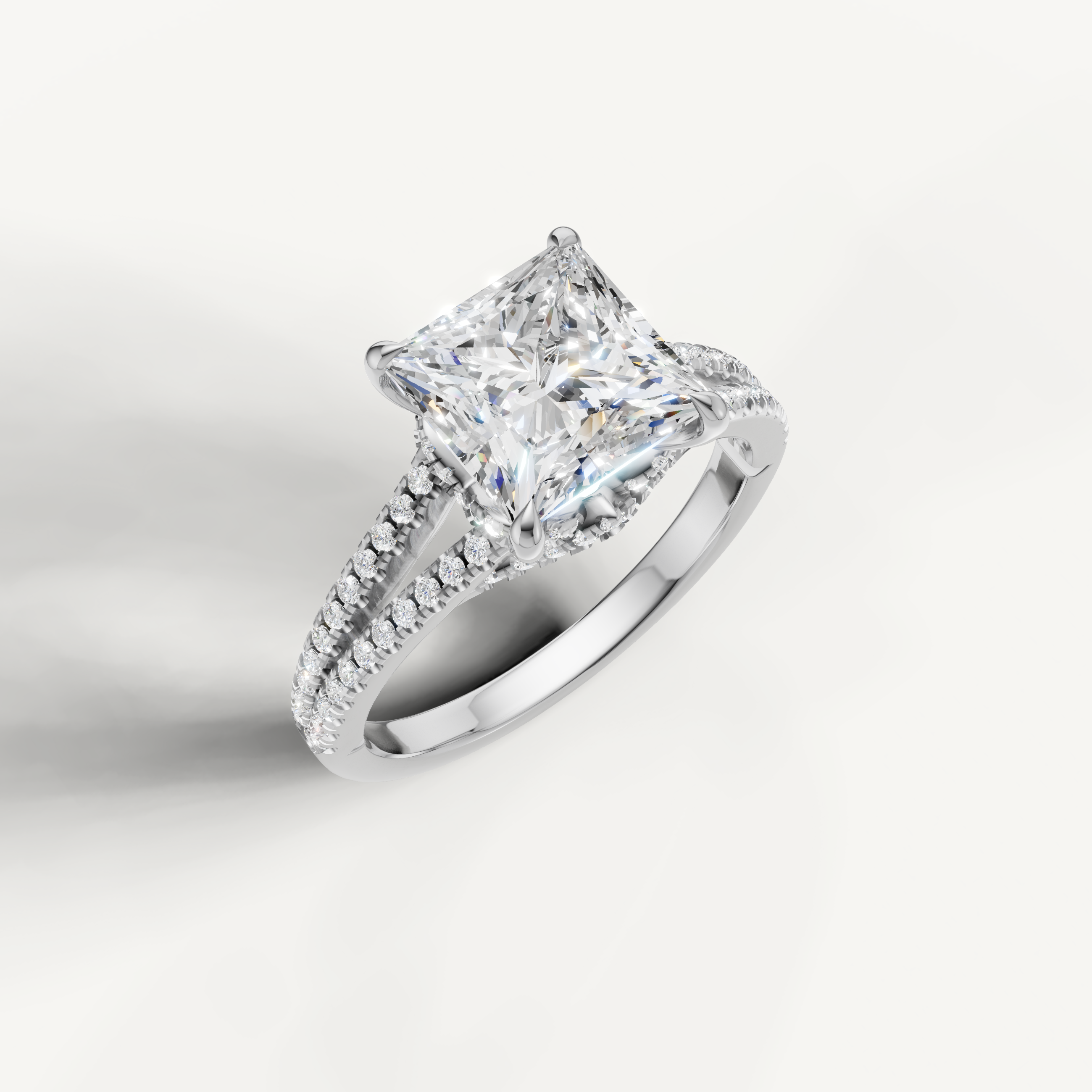14K White Gold Princess Lab Diamond Split Shank Ring for Women – Raul Diamonds