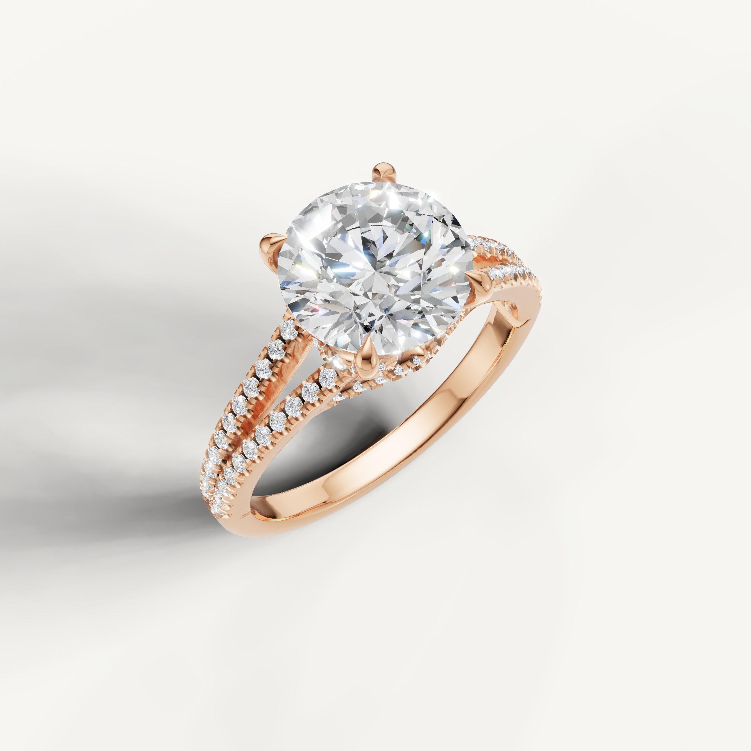 Elegant Round Lab Diamond Split Shank Ring in 14K Rose Gold – Raul Diamonds