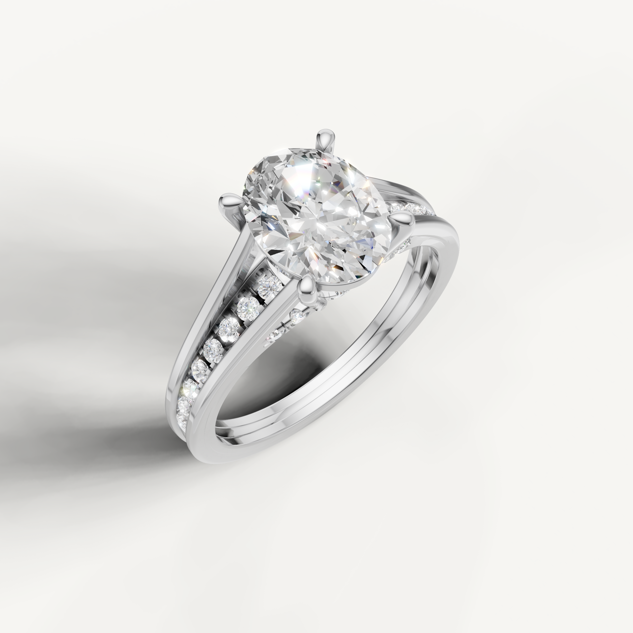 White Gold Oval Lab Diamond Ring with Split Pavé Shank – Raul Diamonds