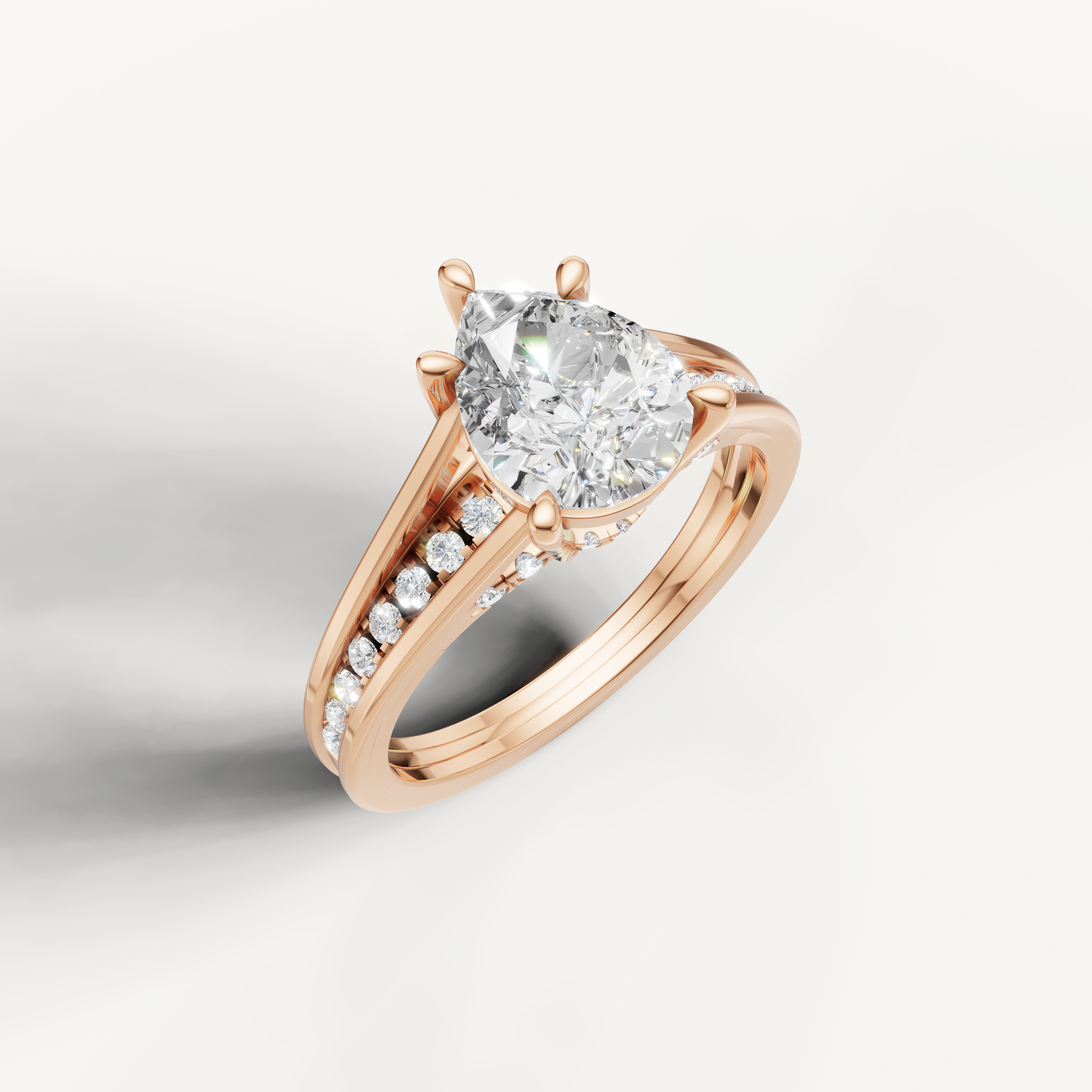 Rose Gold Pear Diamond Engagement Ring with Pavé Split Band – Raul Diamonds