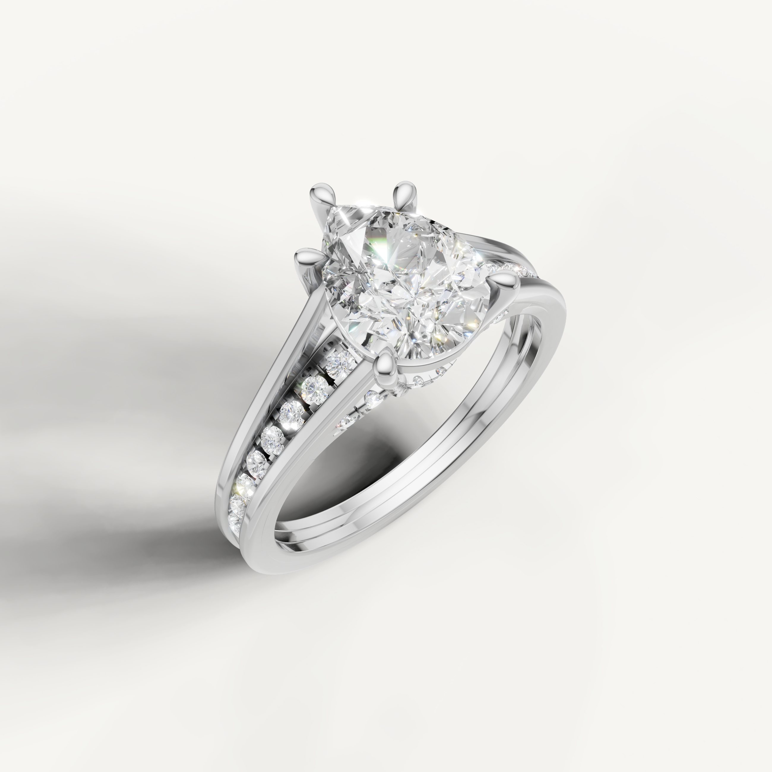 White Gold Pear Shape Lab Diamond Ring with Split Pavé Shank – Raul Diamonds