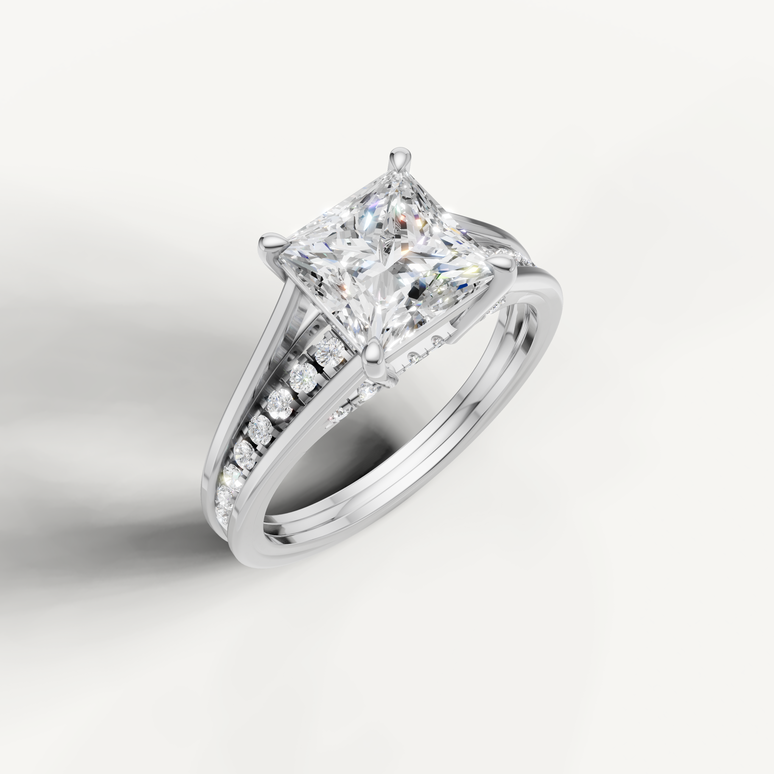 White Gold Princess Lab Diamond Ring with Split Pavé Shank – Raul Diamonds