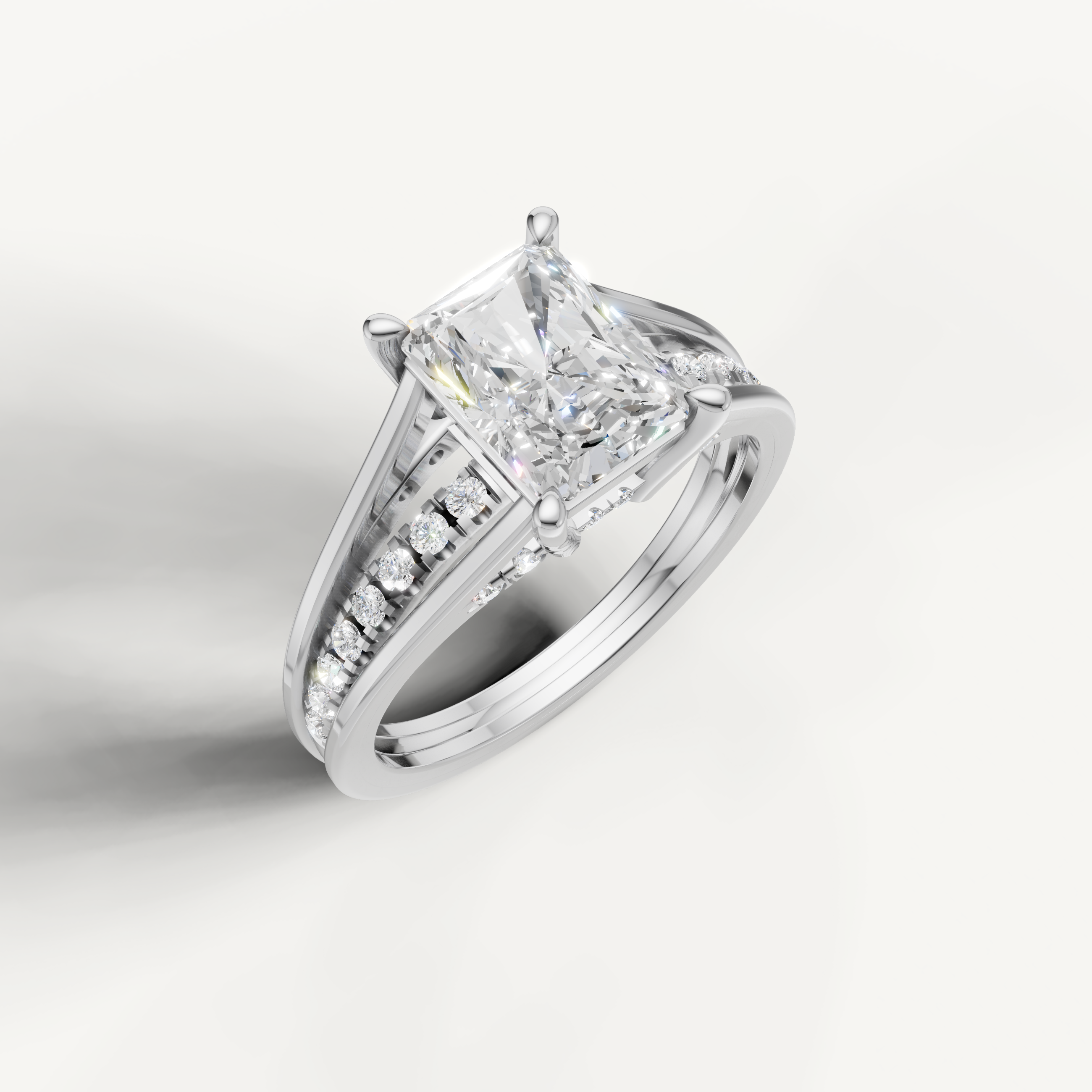White Gold Radiant Lab Diamond Ring with Split Pavé Shank – Raul Diamonds