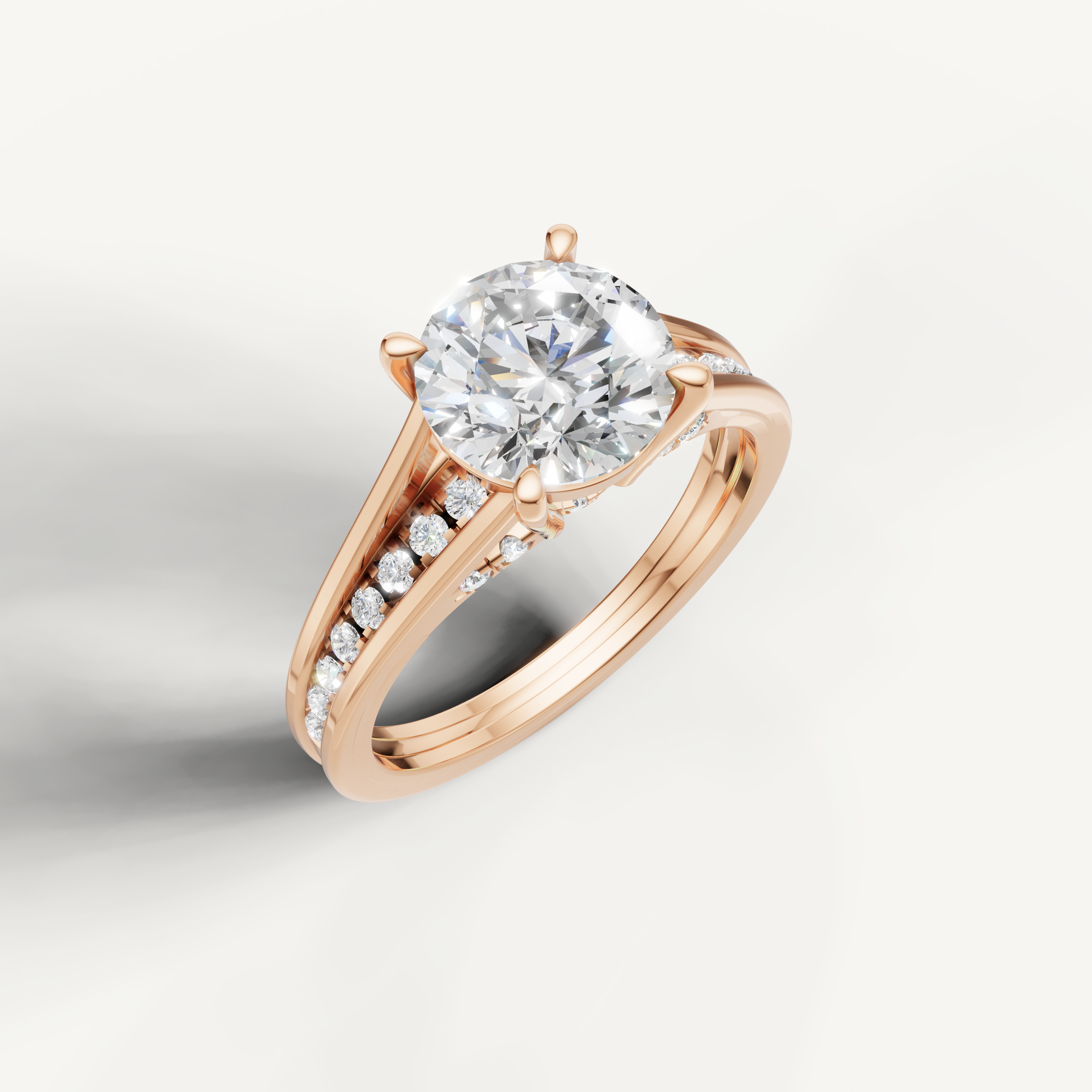 Rose Gold Round Diamond Engagement Ring with Pavé Split Band – Raul Diamonds