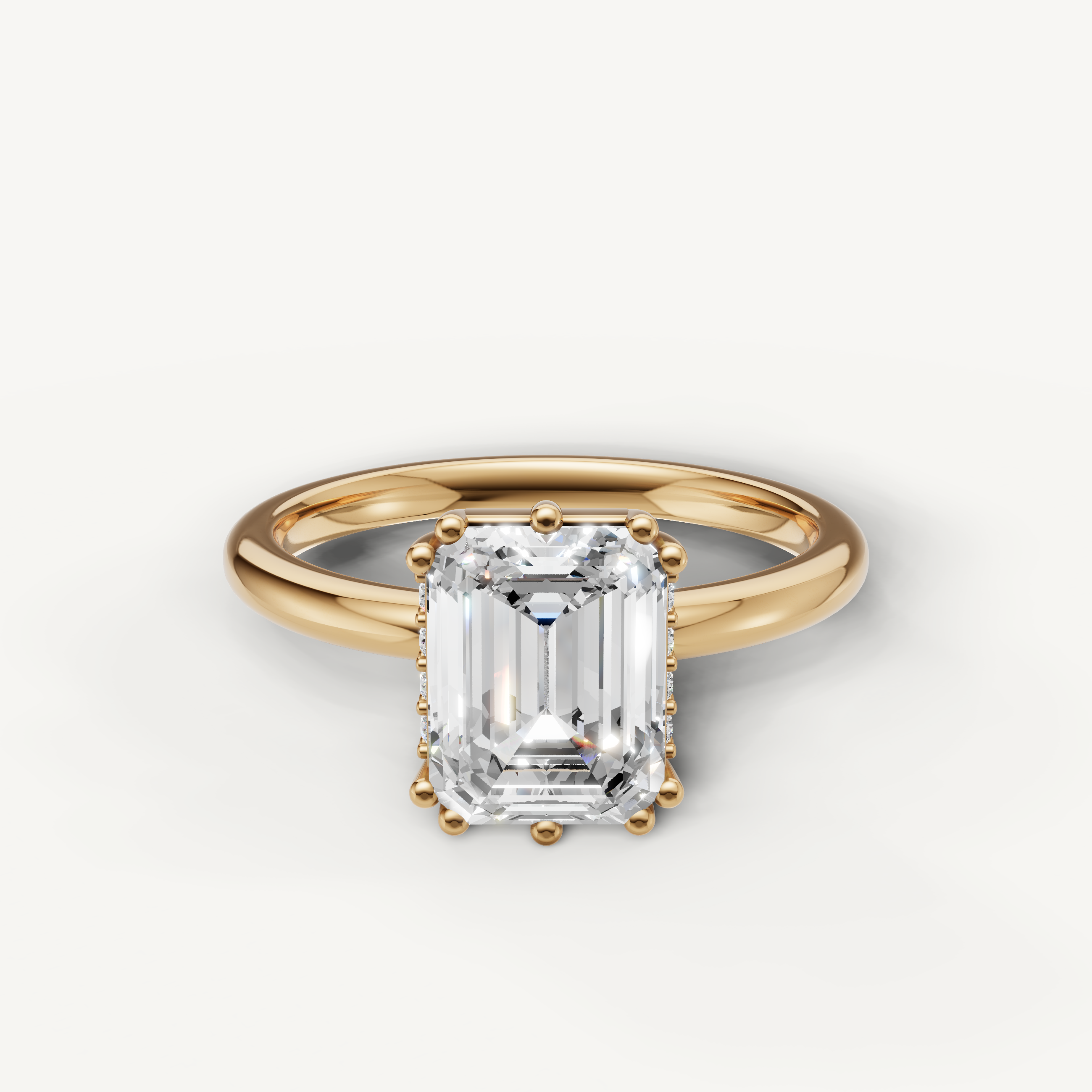 Emerald Cut Lab Grown Diamond Engagement Ring in 14K Yellow Gold with Hidden Halo – Raul Diamonds