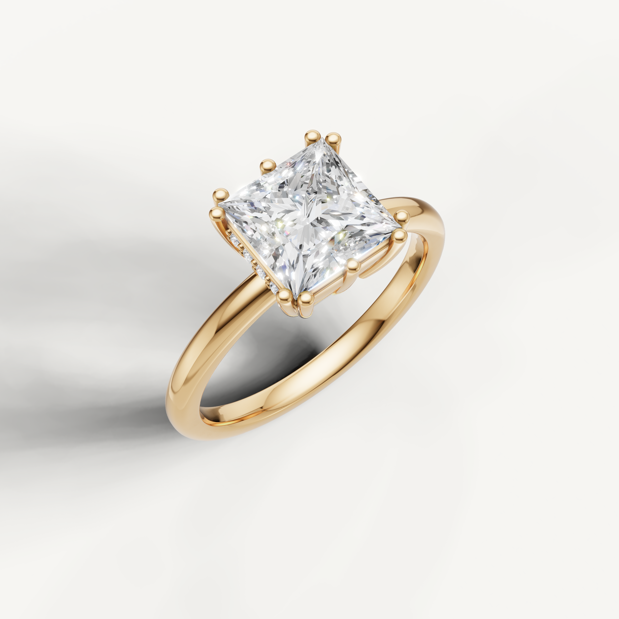 14K Yellow Gold Princess Lab Diamond Solitaire Ring with Hidden Halo – Raul Diamonds