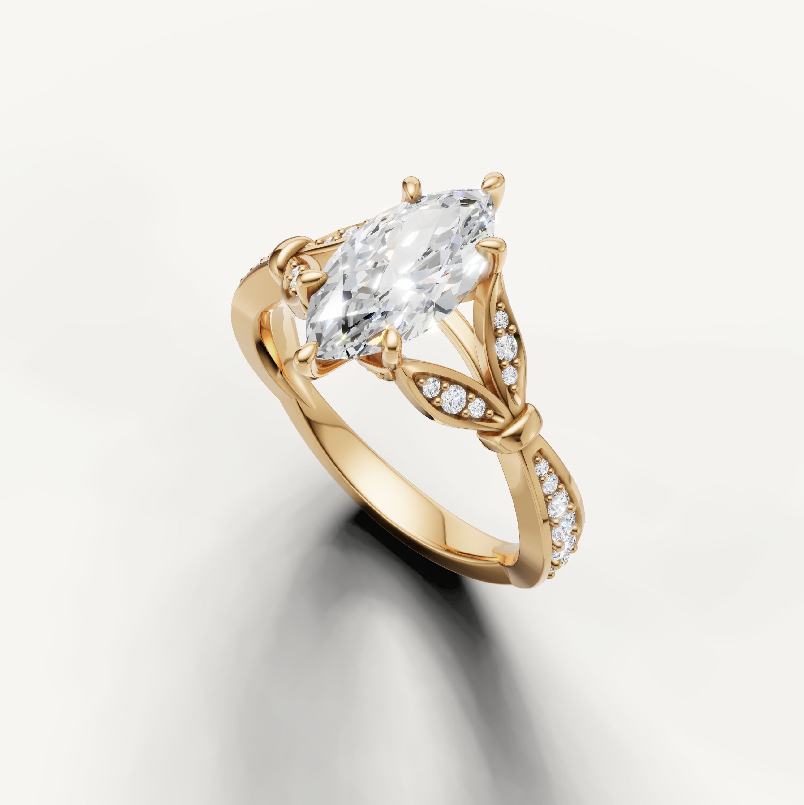 Marquise Lab-Grown Diamond Nature-Inspired Engagement Ring in 14K Gold