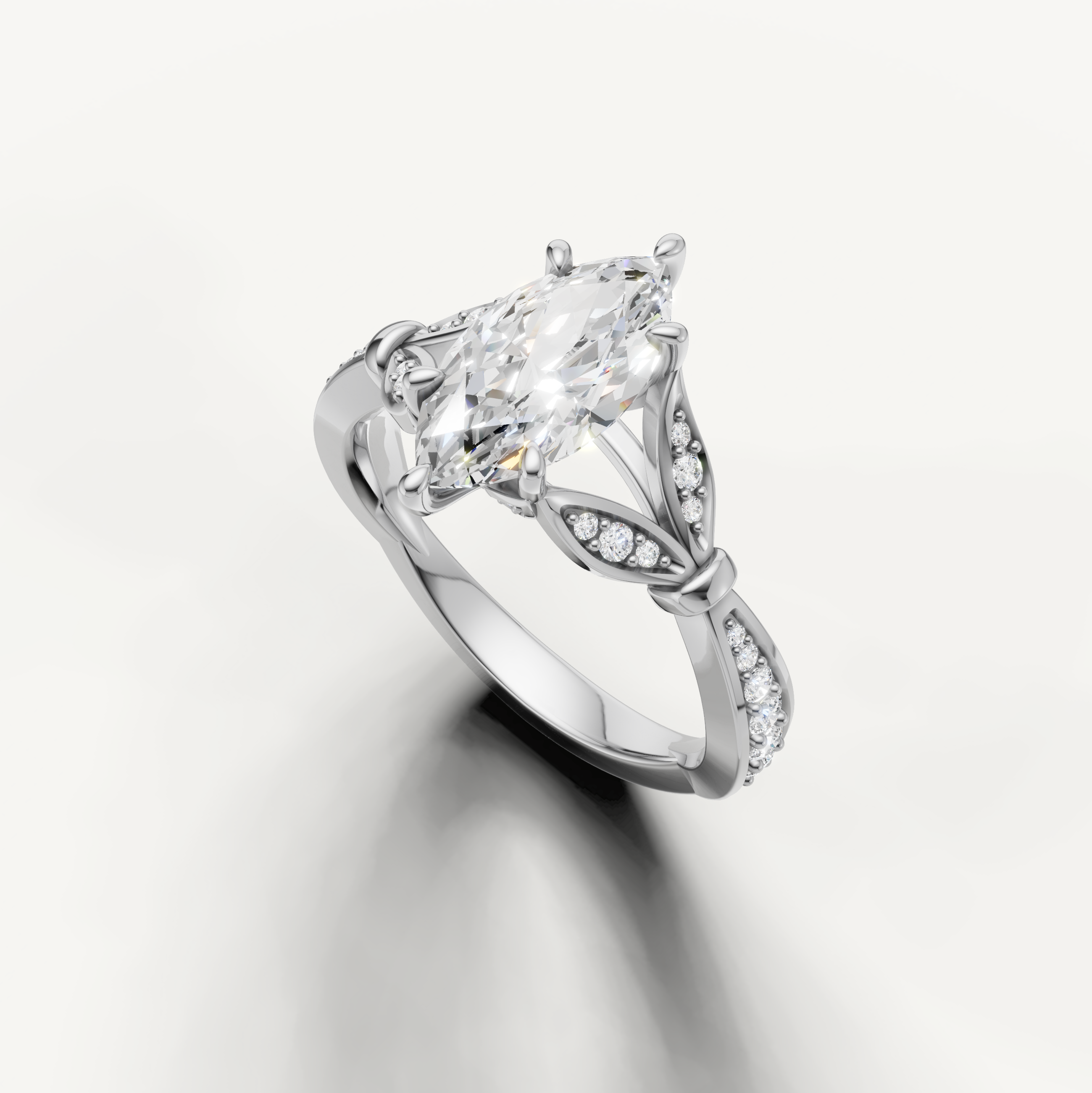 Marquise Lab-Grown Diamond Nature-Inspired Engagement Ring in 14K Gold