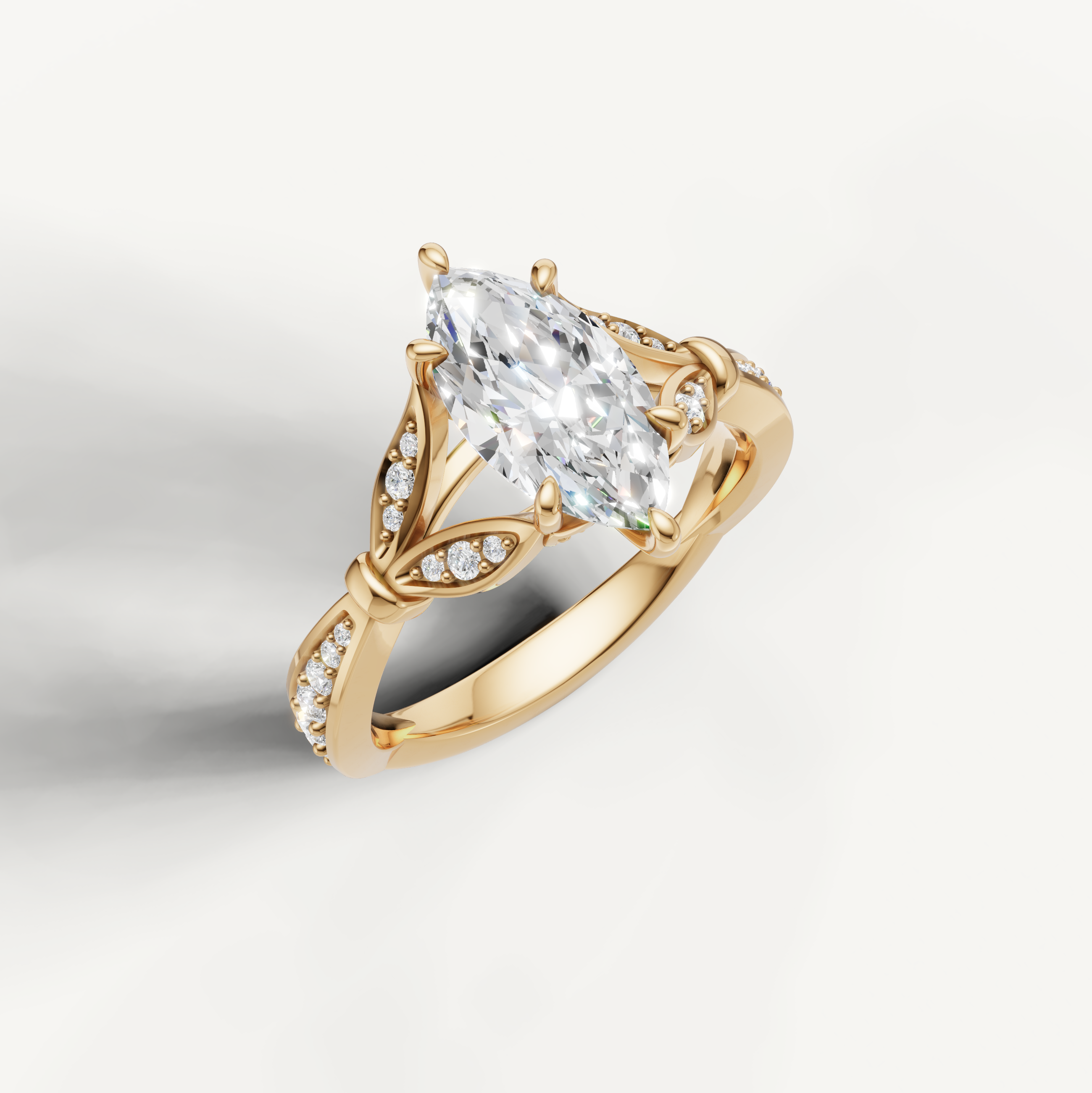 Marquise Lab-Grown Diamond Nature-Inspired Engagement Ring in 14K Gold