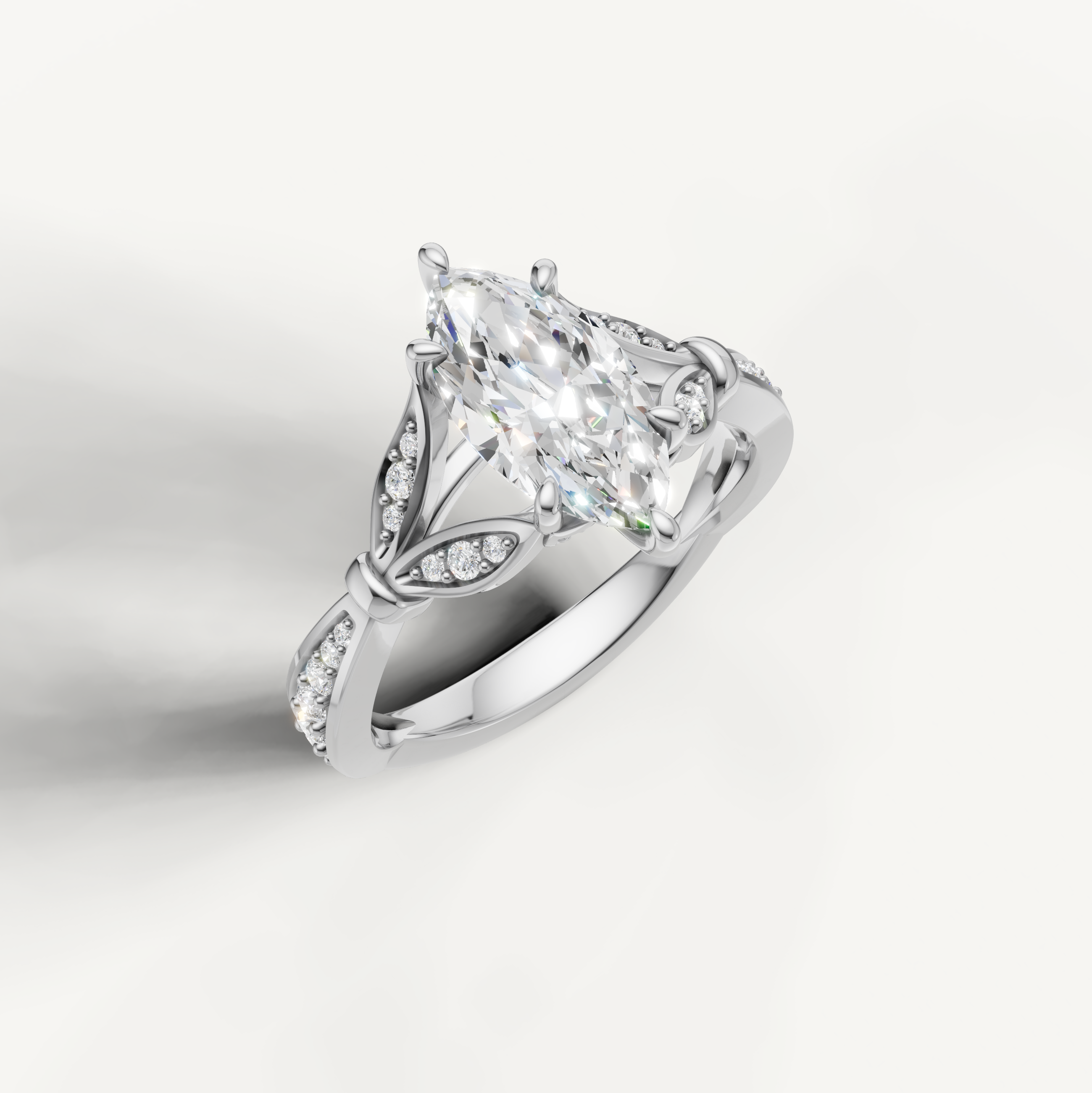 Marquise Lab-Grown Diamond Nature-Inspired Engagement Ring in 14K Gold