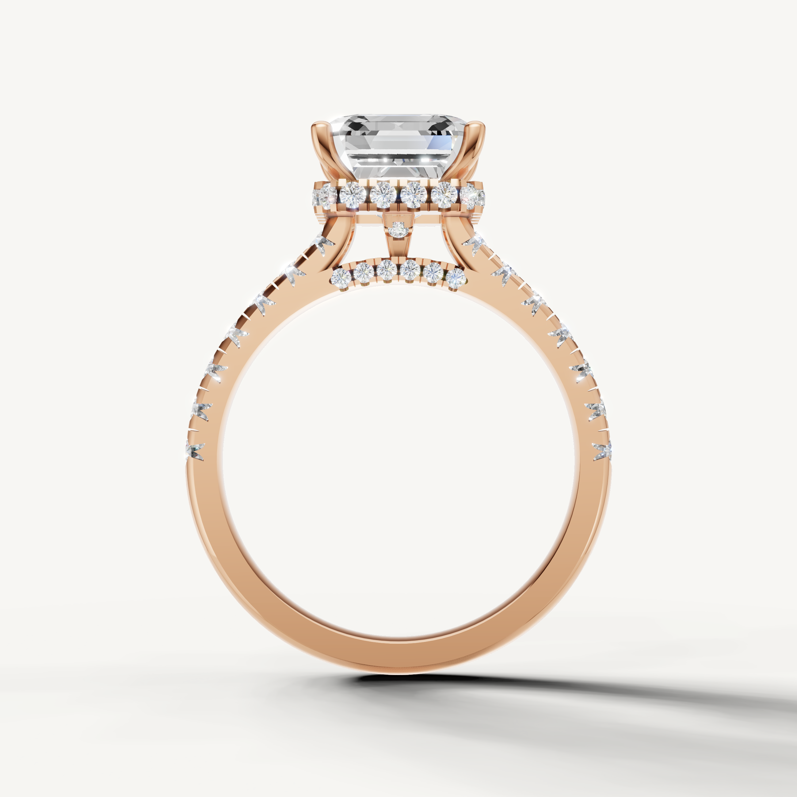 Asscher Cut Lab Grown Diamond Hidden Halo Pavé Engagement Ring in 14K Gold