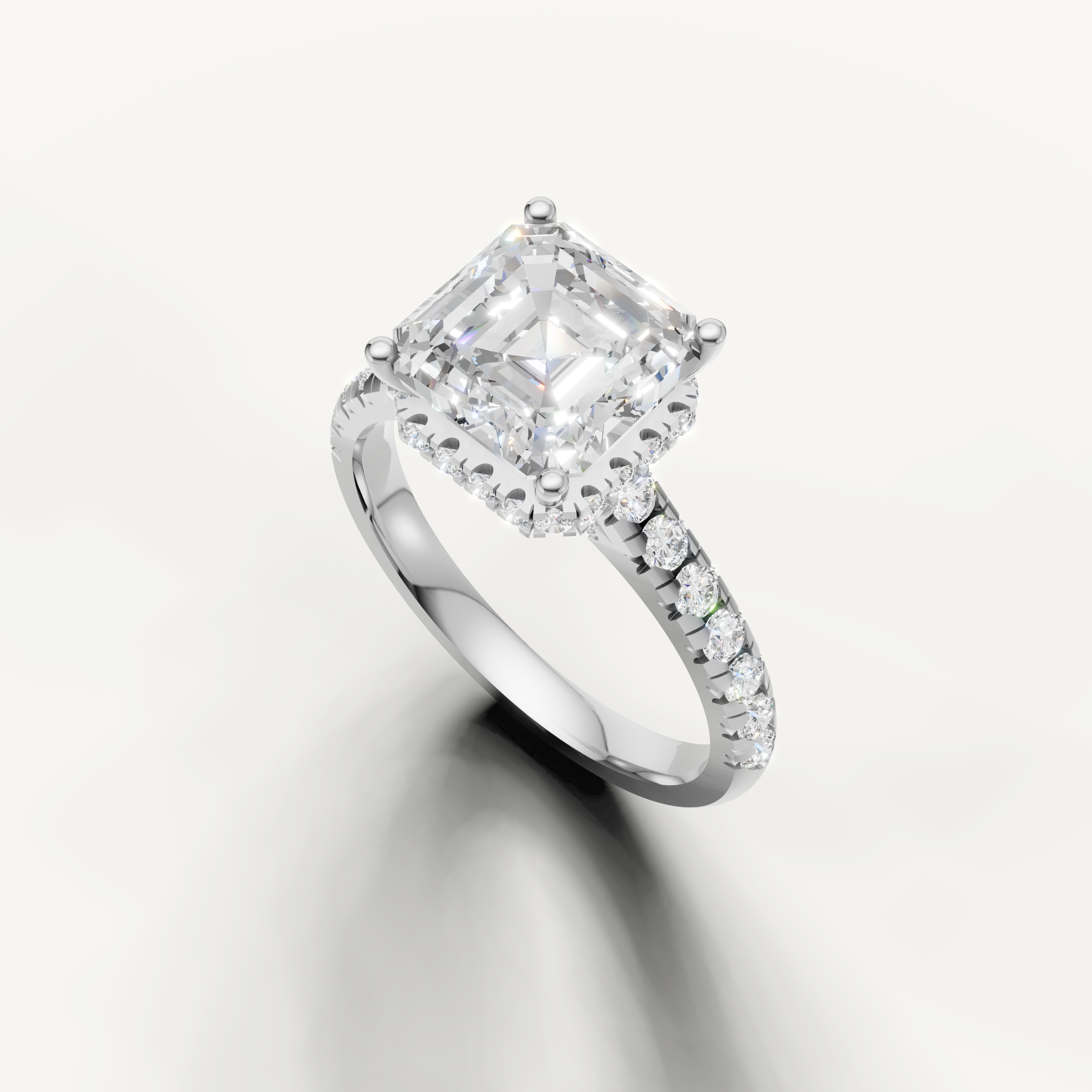 Asscher Cut Lab Grown Diamond Hidden Halo Pavé Engagement Ring in 14K Gold