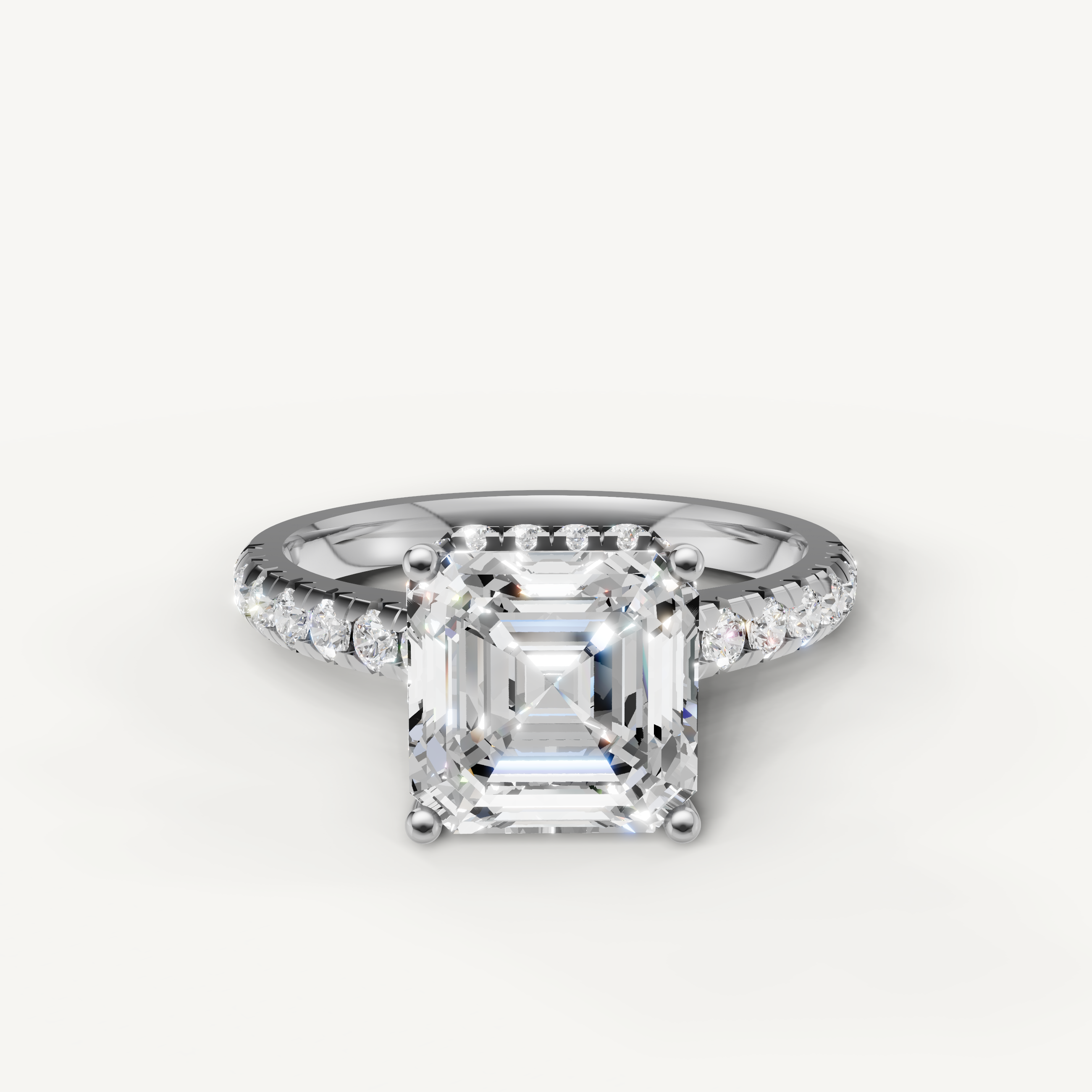 Asscher Cut Lab Grown Diamond Hidden Halo Pavé Engagement Ring in 14K Gold