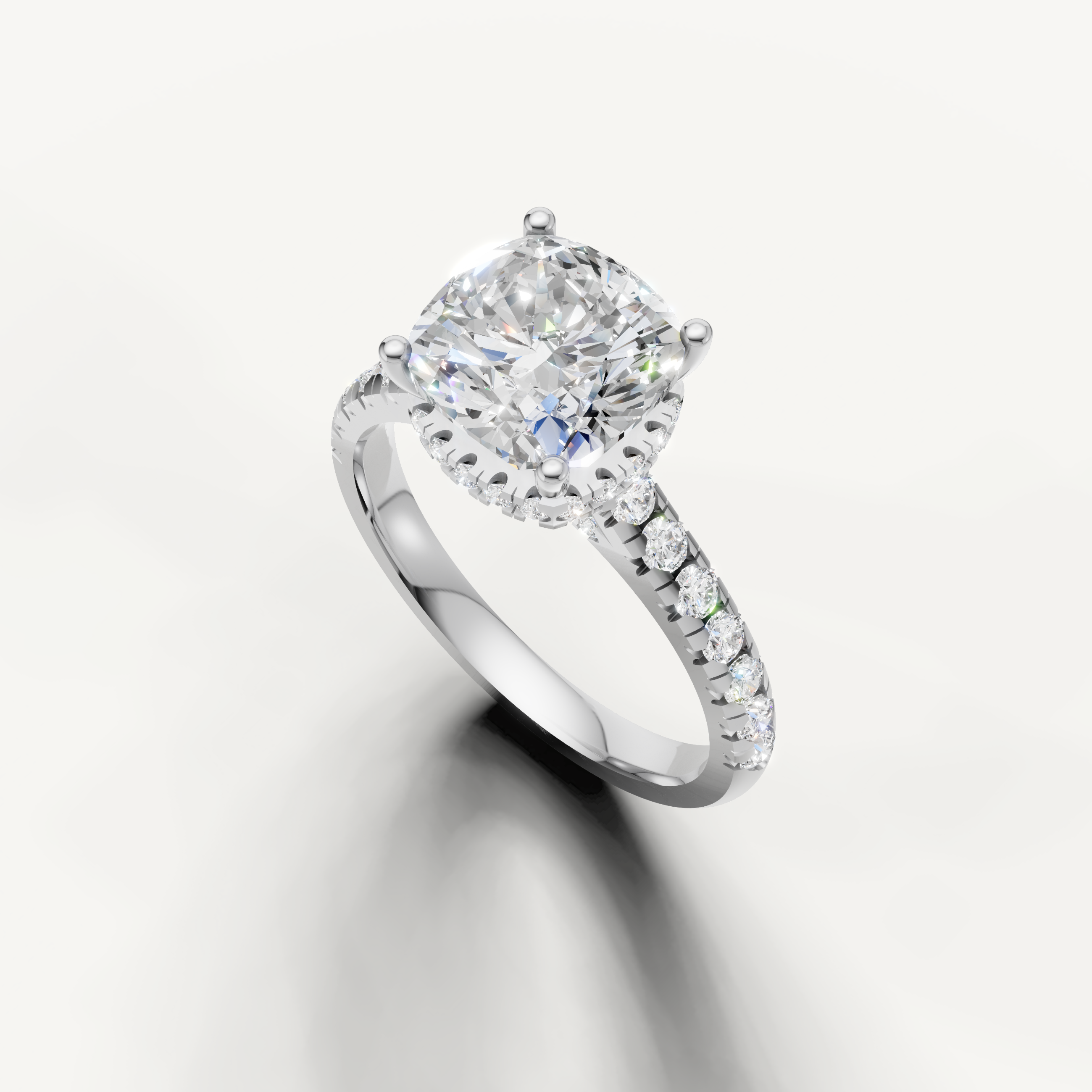 Classic Cushion Cut Lab Grown Diamond Ring with Diamond Band – Raul Diamonds