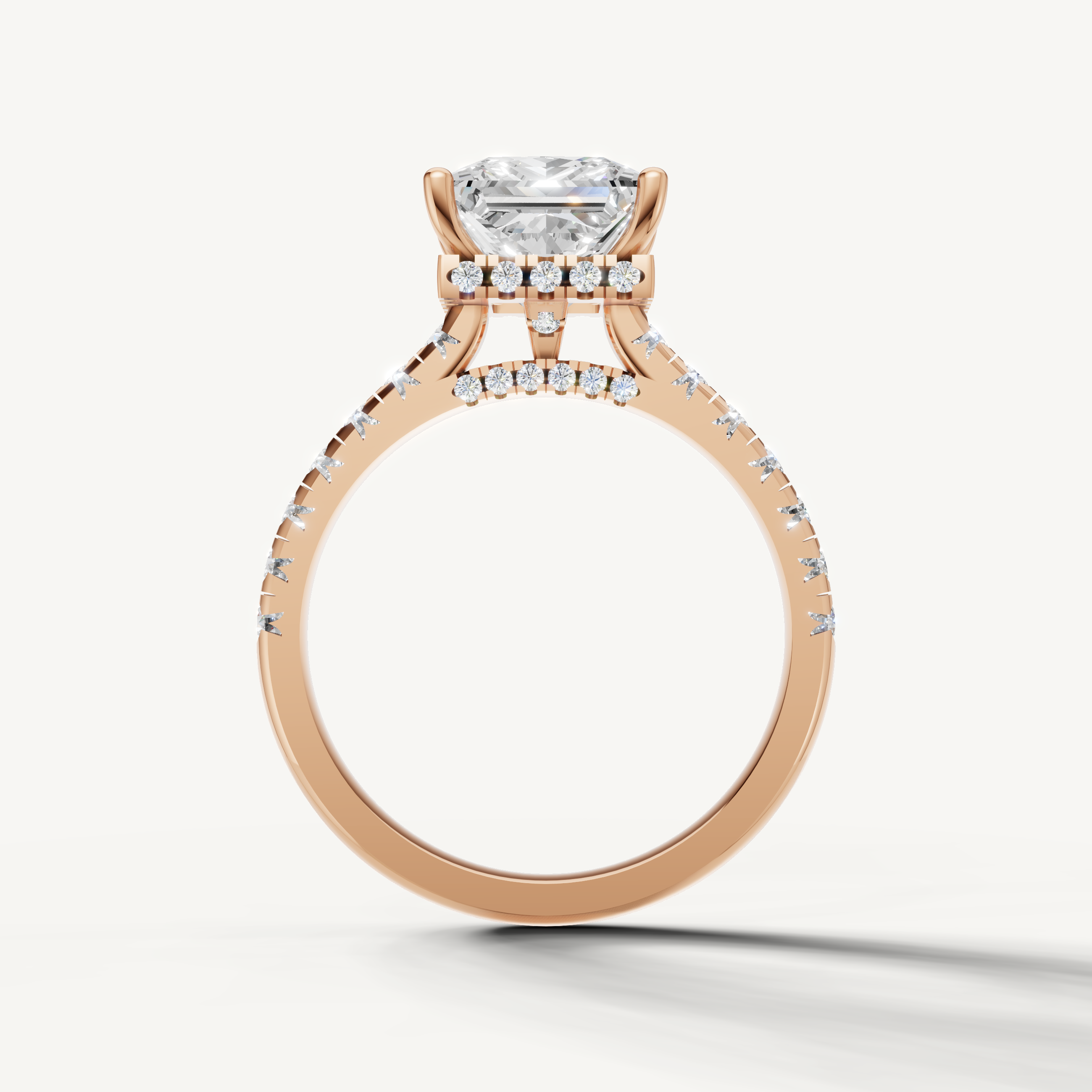 14K Rose Gold Princess Engagement Ring with Diamond Pavé Setting – Raul Diamonds