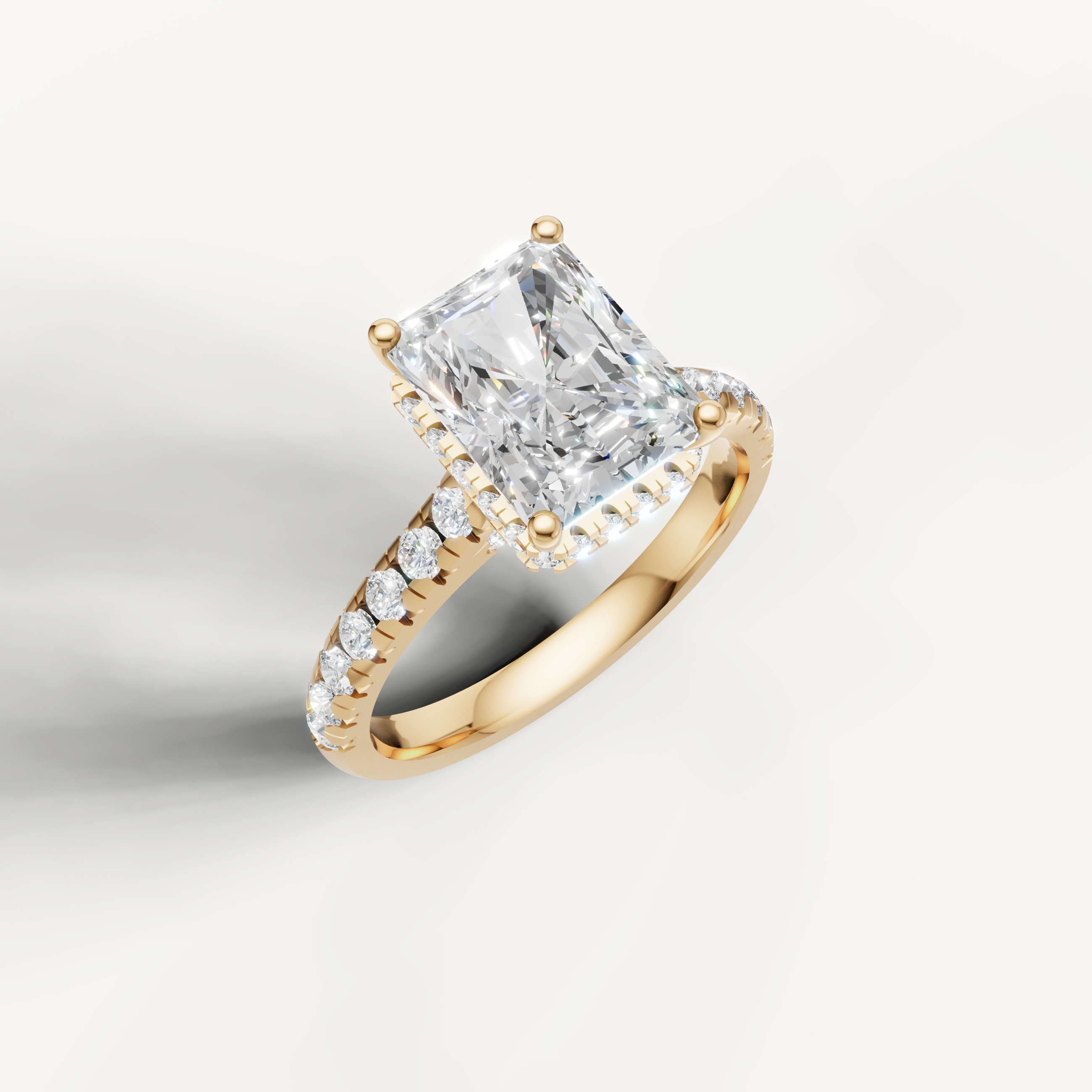 14K Yellow Gold Radiant Lab Diamond Ring with Pavé Band – Raul Diamonds