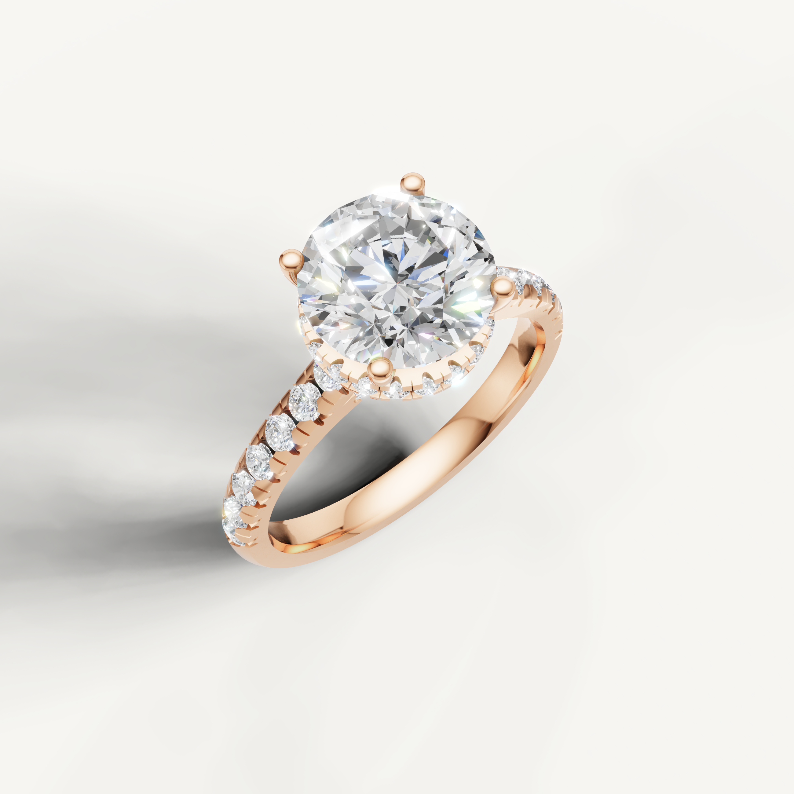 Rose Gold Round Brilliant Lab Diamond Ring with Pavé Band – Raul Diamonds
