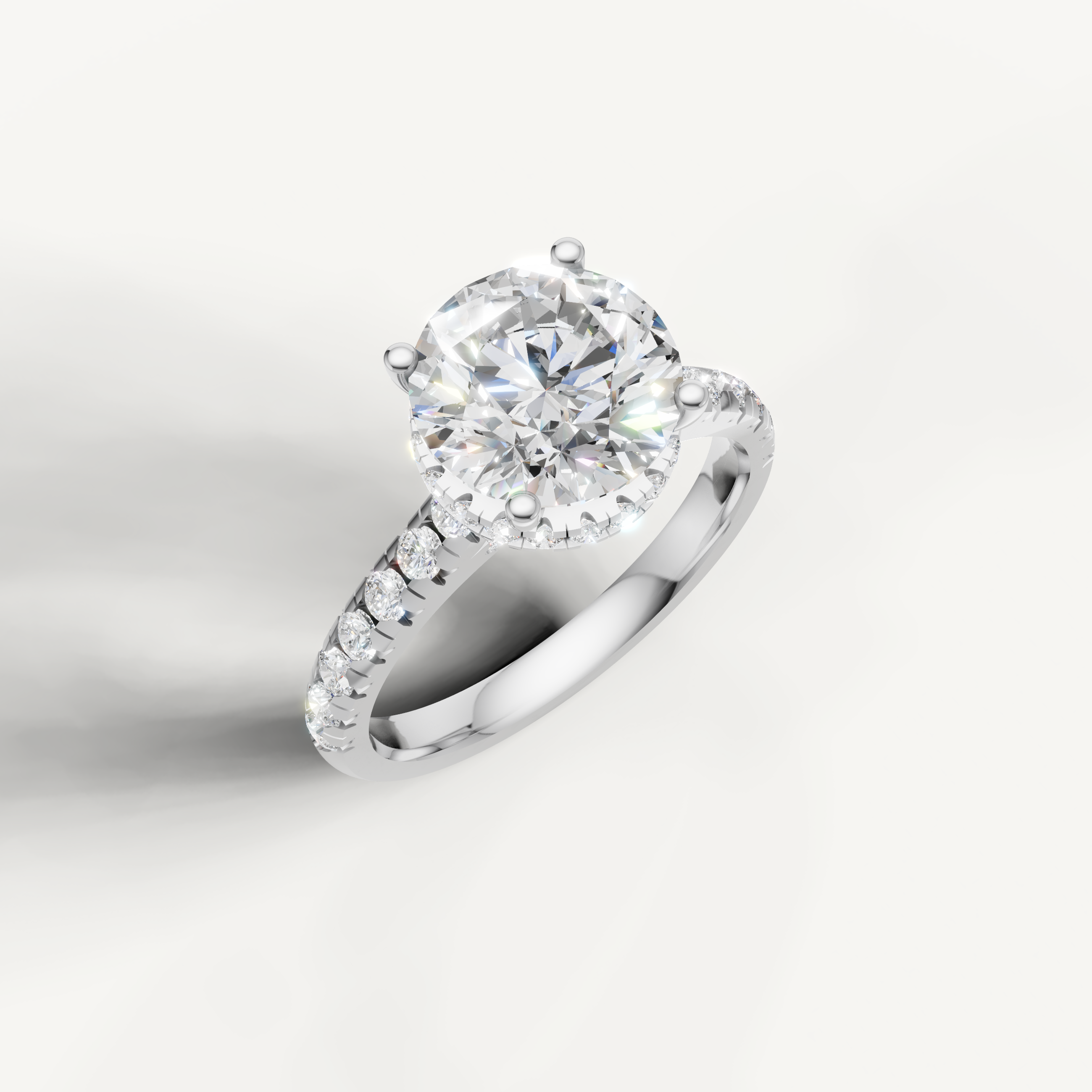 White Gold Round Brilliant Lab Diamond Ring with Pavé Band – Raul Diamonds